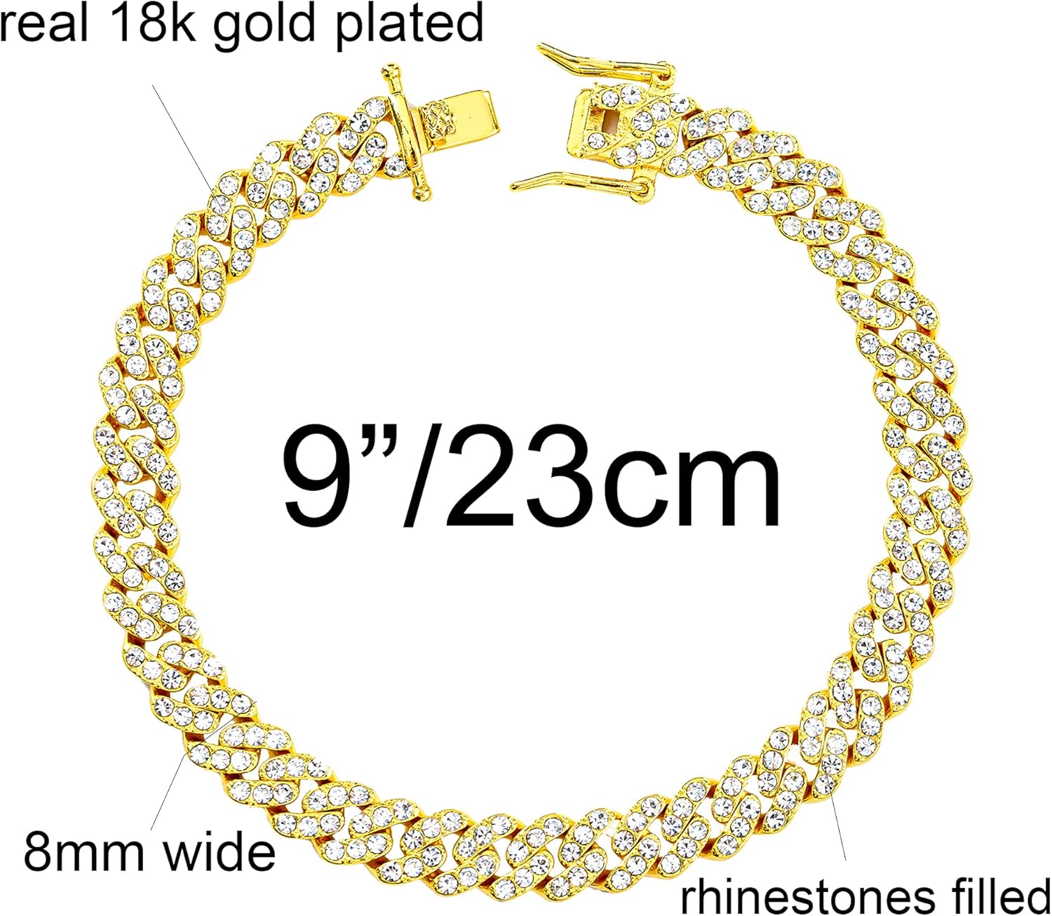kelistom Cuban Link Anklet Bracelet for Women Men Hip-hop 18K Gold/White Gold Plated Iced Out Rhinestones Filled Chain Ankle Bracelets, 9" 10" 11" - Image 2