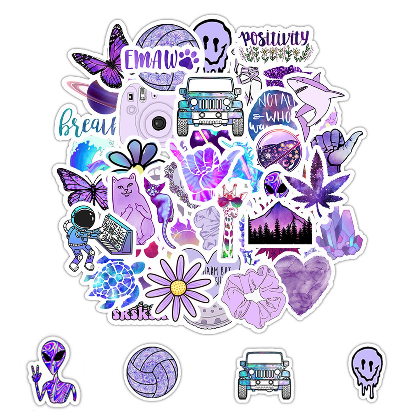 Purple Stickers Aesthetic, 50 Waterproof Vinyl Stickers for Girls Teens Cute Preppy Laptop Stickers for Water Bottle Suitcase Scrapbook