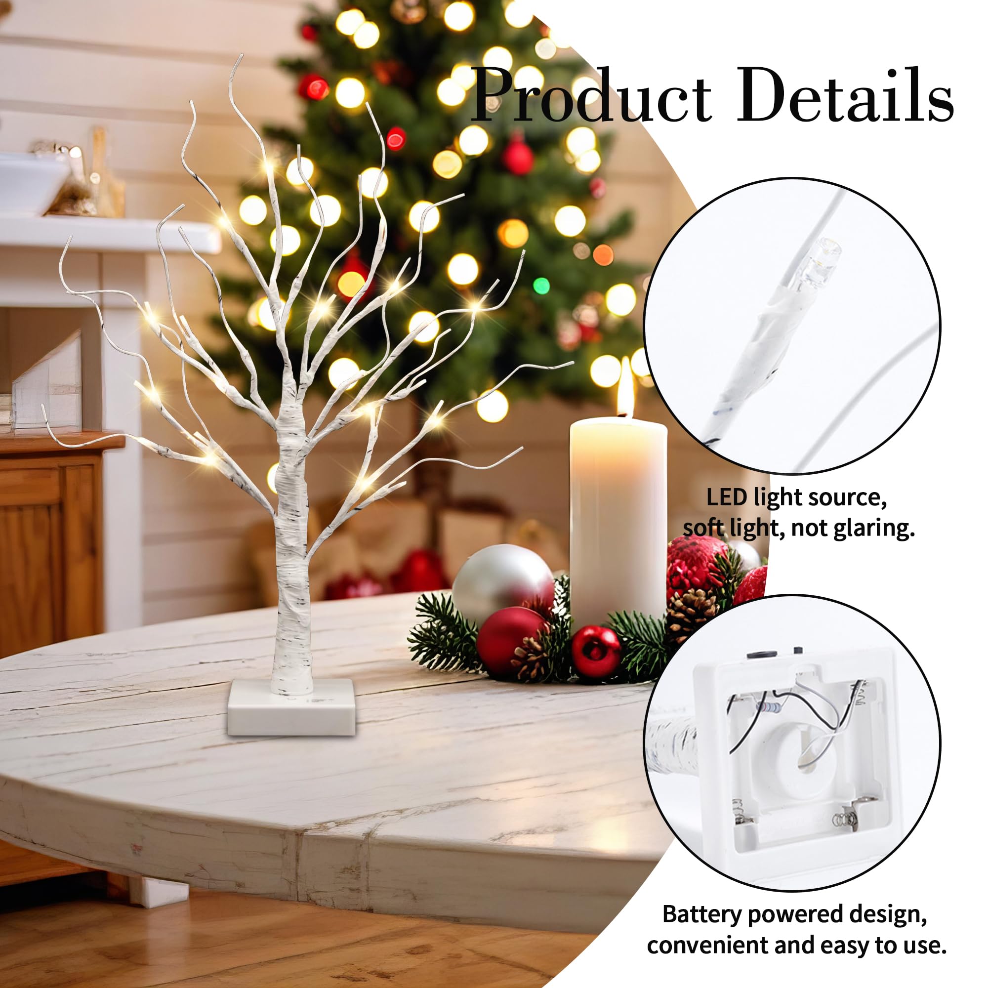 Lichterbaum 2er Set LED Warmweiß – Weihnachtsdeko & Lichterzweige in Birkenoptik, Batteriebetriebene Deko Baum für Innen, Tischdeko zu Weihnachten, Hochzeit, Geburtstag, Flur Deko, Wohnzimmer