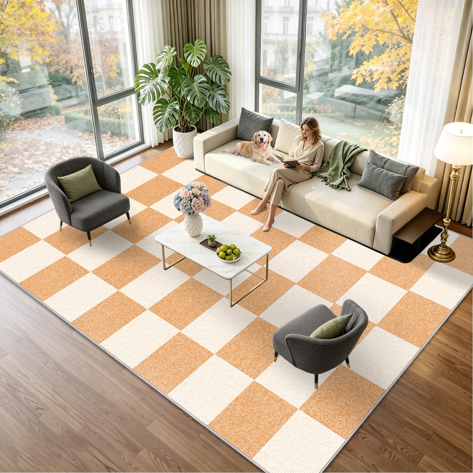 Tapis de salon lavable en machine antidérapant et doux pour chambre adulte