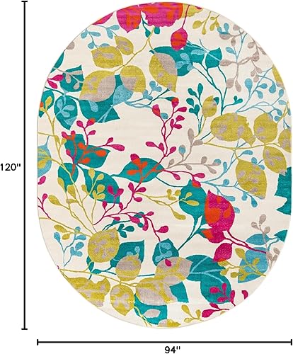 Miniatura 2 de Unique Loom Azalea Collection - Alfombra de área Indica (7 pies 10 pulgadas x 10 pies, ovalada, marfil y gris)