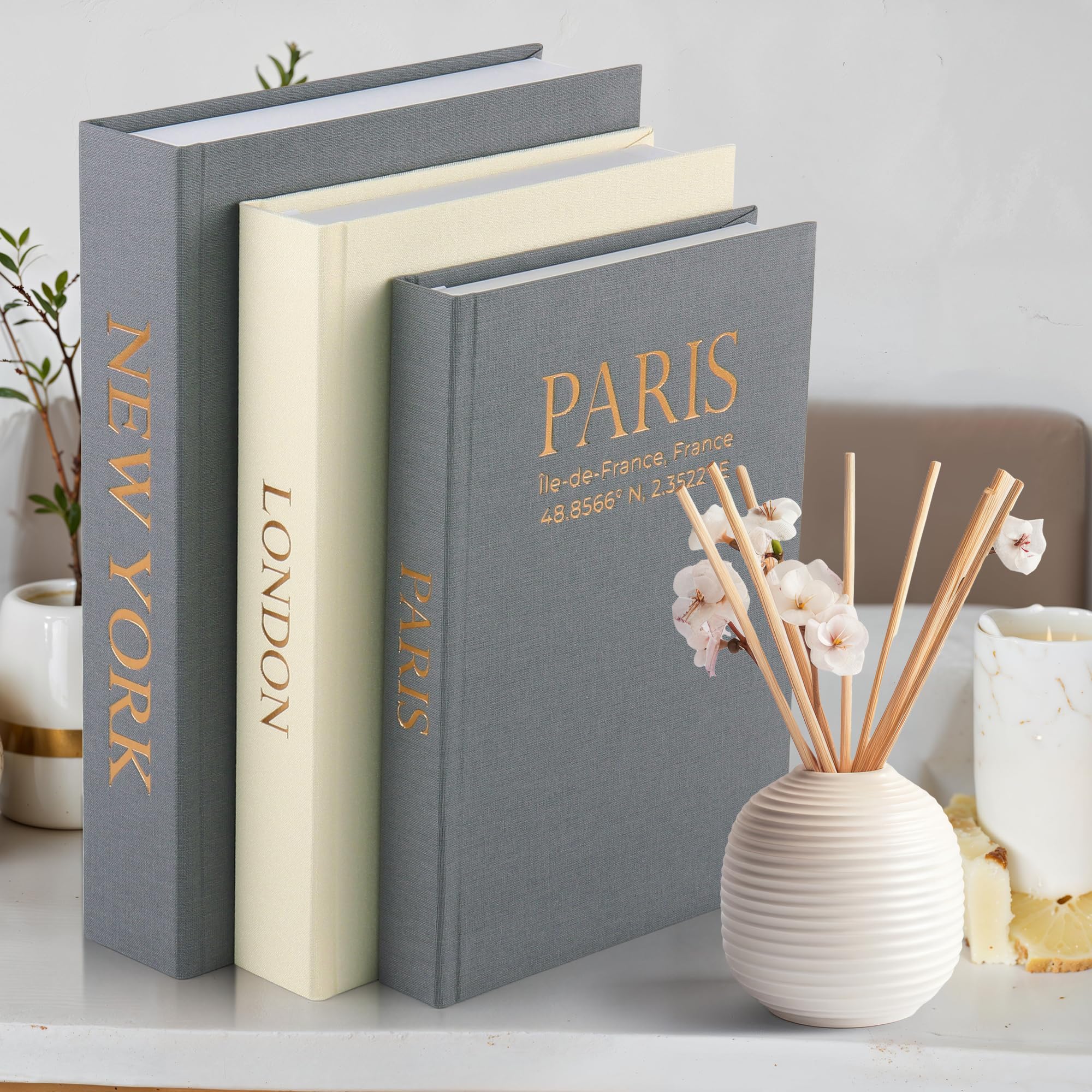 Faux Book Storage Box Set (Set of 3) – Decorative Faux Books with Hidden Storage for Coffee Table Decor, Bookshelf or Mantle – Linen Decorative Book Boxes – Aesthetic Decor for Homes