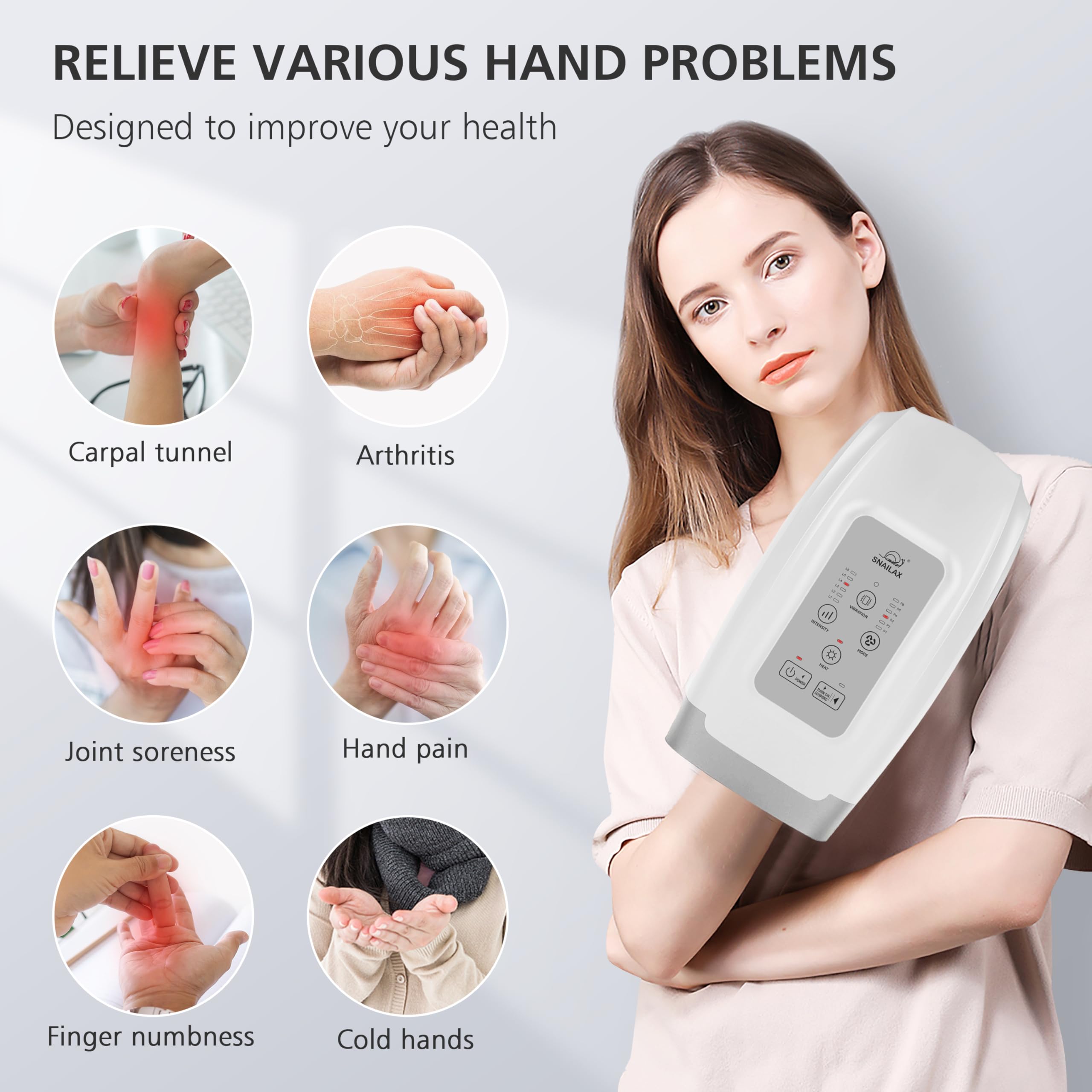 Snailax Hand Massager with Heat and Compression, Vibration, Cordless Hand Massager for Arthristis, Carpal Tunnel, Gifts for Women, Men, Mom(): Sl-488