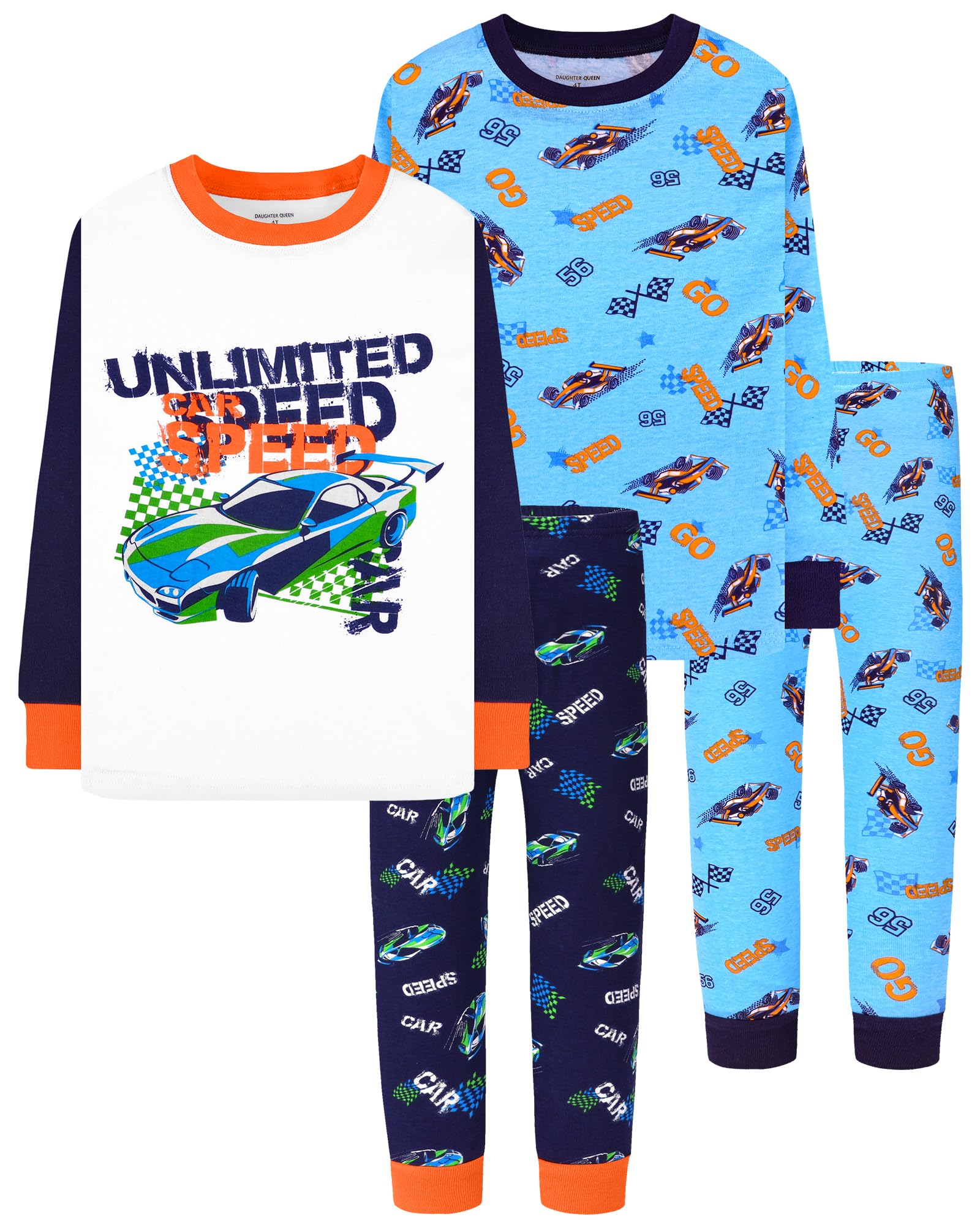 DAUGHTER QUEEN Boys Pajamas 4 Pieces Long Set 100% Cotton Sleepwear Size 18 Months-12 Years