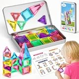 3 otters Travel Magnetic Tiles with Case, 25PCS Mini Travel Magnetic Building Blocks STEM Toys for Boys Girls Birthday Party Gift Classroom Prizes