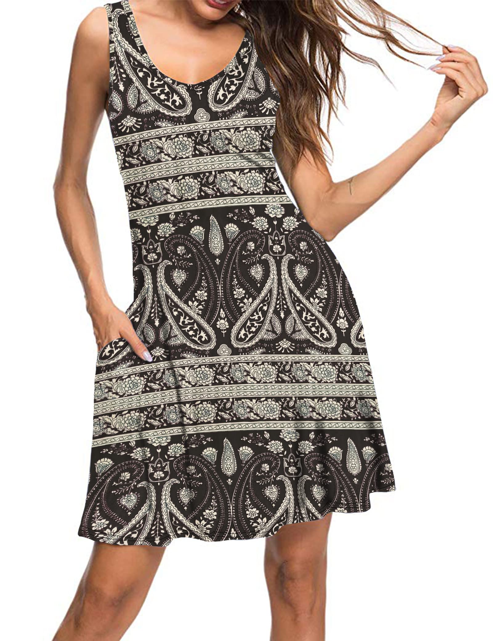 WNEEDU Abito Donna Estivo Copricostume Vestiti Estivi Corti con Scollo a V Semplice Casual Mare Prendisole con Tasche
