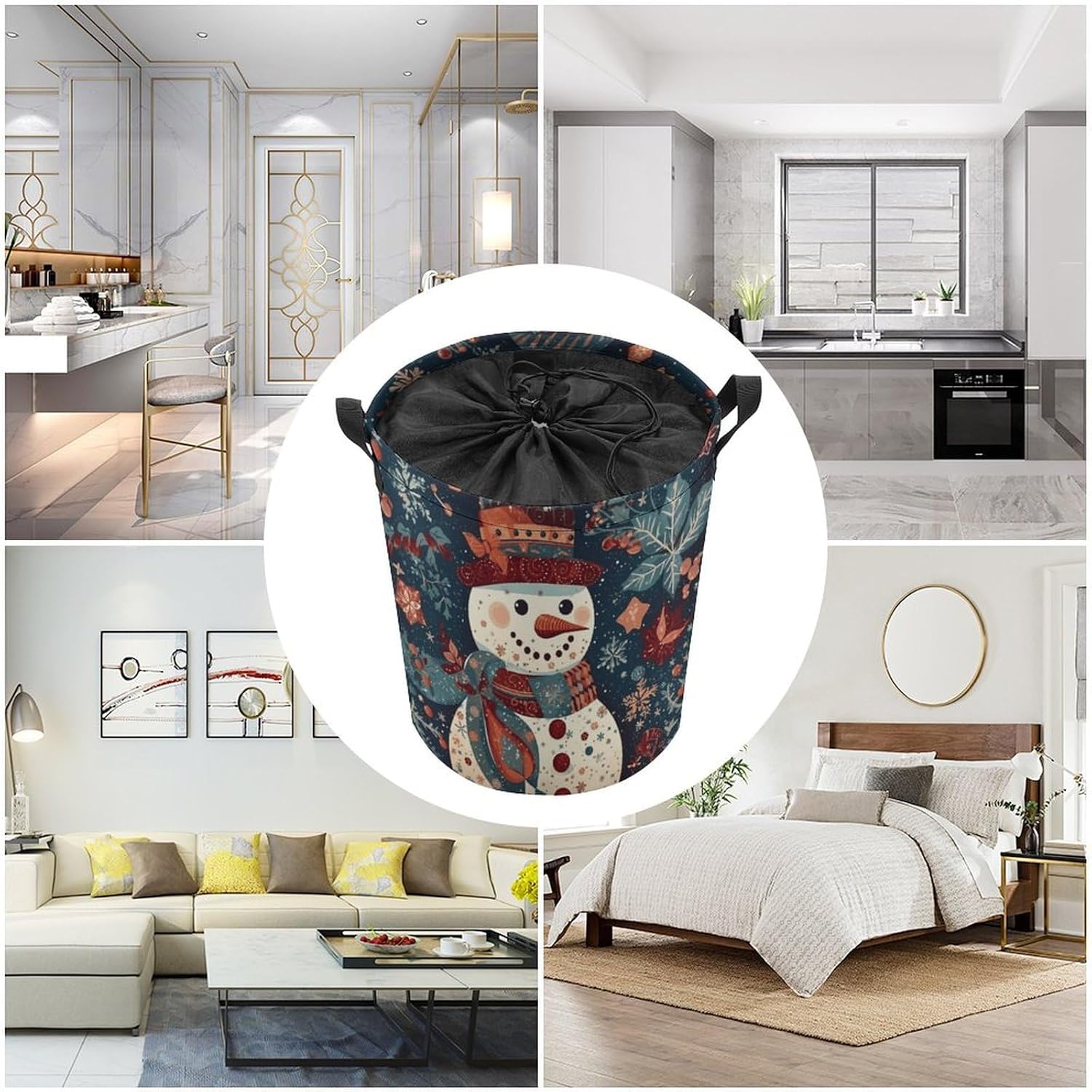 Laundry Basket Laundry Bag Snowman Patchwork Pattern Printed Foldable Laundry Basket with Easy Carry Handles for Clothes Towels in The Family And Dorm