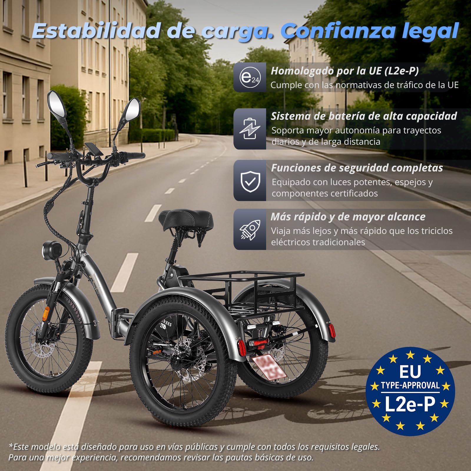 Fafrees F20 Mate Triciclo Elettrico per Adulti Batteria 48V 21Ah 20 Pollici Omologato Bicicletta Elettrica Pieghevole 180kg, Pieghevole A 3 Ruote 65N.m, Freni a Disco Idraulici