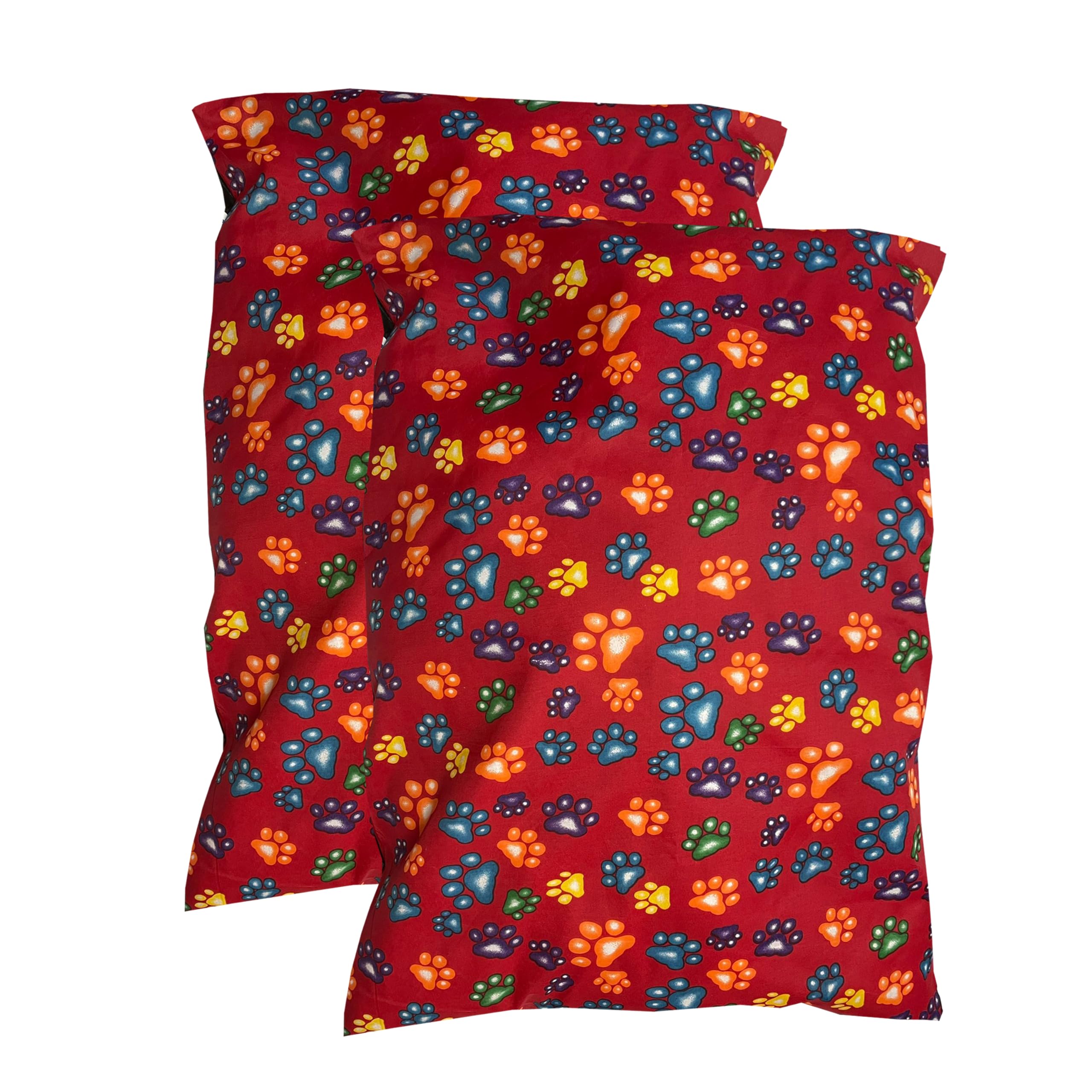 BRIT COTTON® Large Pet Dog Bed with Zipped Removable & Washable Cushion Cover- Printed Easy Care Soft Pet Pillows Dog Beds Pet Supplies (MULTI PAW RED, PACK OF 2 WITH 1 EXTRA COVER) — image 1