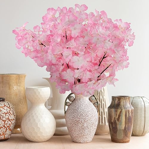 Miniatura 4 de SNAIL GARDEN Paquete de 2 flores artificiales de cerezo, ramas de flor de cerezo de seda de 19.7 pulgadas, tallos de flor de cerezo rosa sintético,