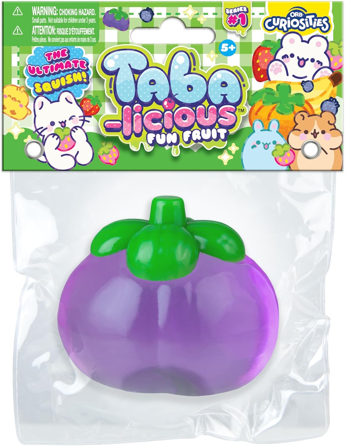 ORB Tabalicious TABA Squishy Plum Fun Fruit Toy - Cute, Sticky Fruit TABA Squishies with Transparent Realistic Color - Squishy Stress Ball Toys - Kawaii Sensory Fidget Toys for Kids and Adults