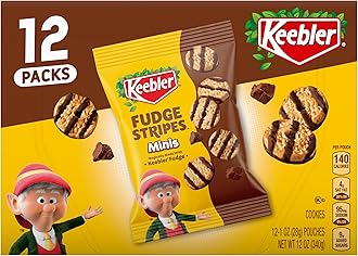 Keebler Fudge Stripes Minis, Original Shortbread Mini Cookies Coated in Keebler Fudge, 1 oz, 12 ct