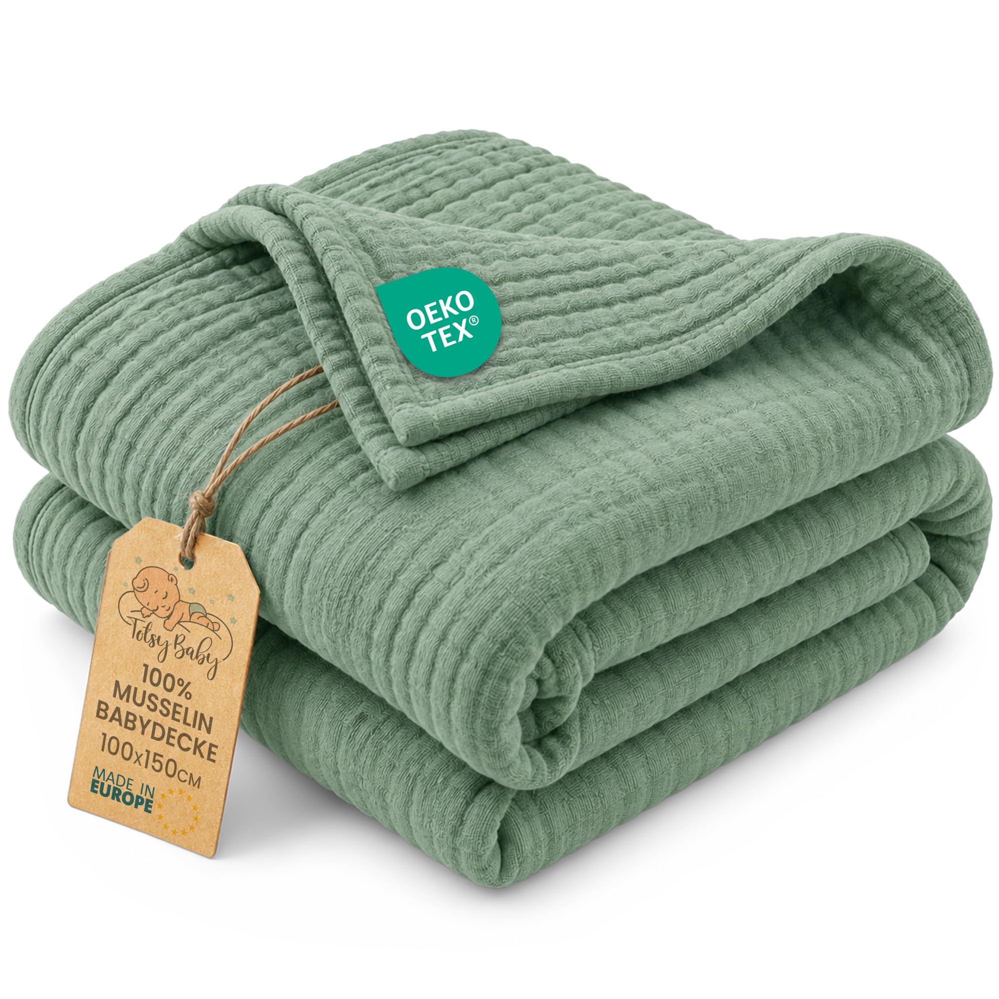 Totsy Baby Coperta mussola neonato cotone 100 x 150 cm Plaid garza Oeko-Tex Salvia
