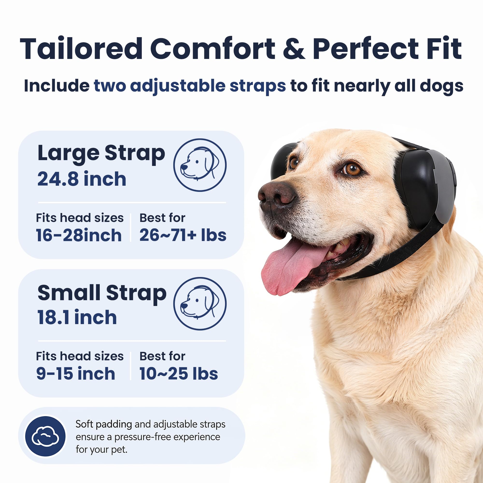 Casque anti-bruit pour chien avec sangles réglables et flexibles 35 dB NRR