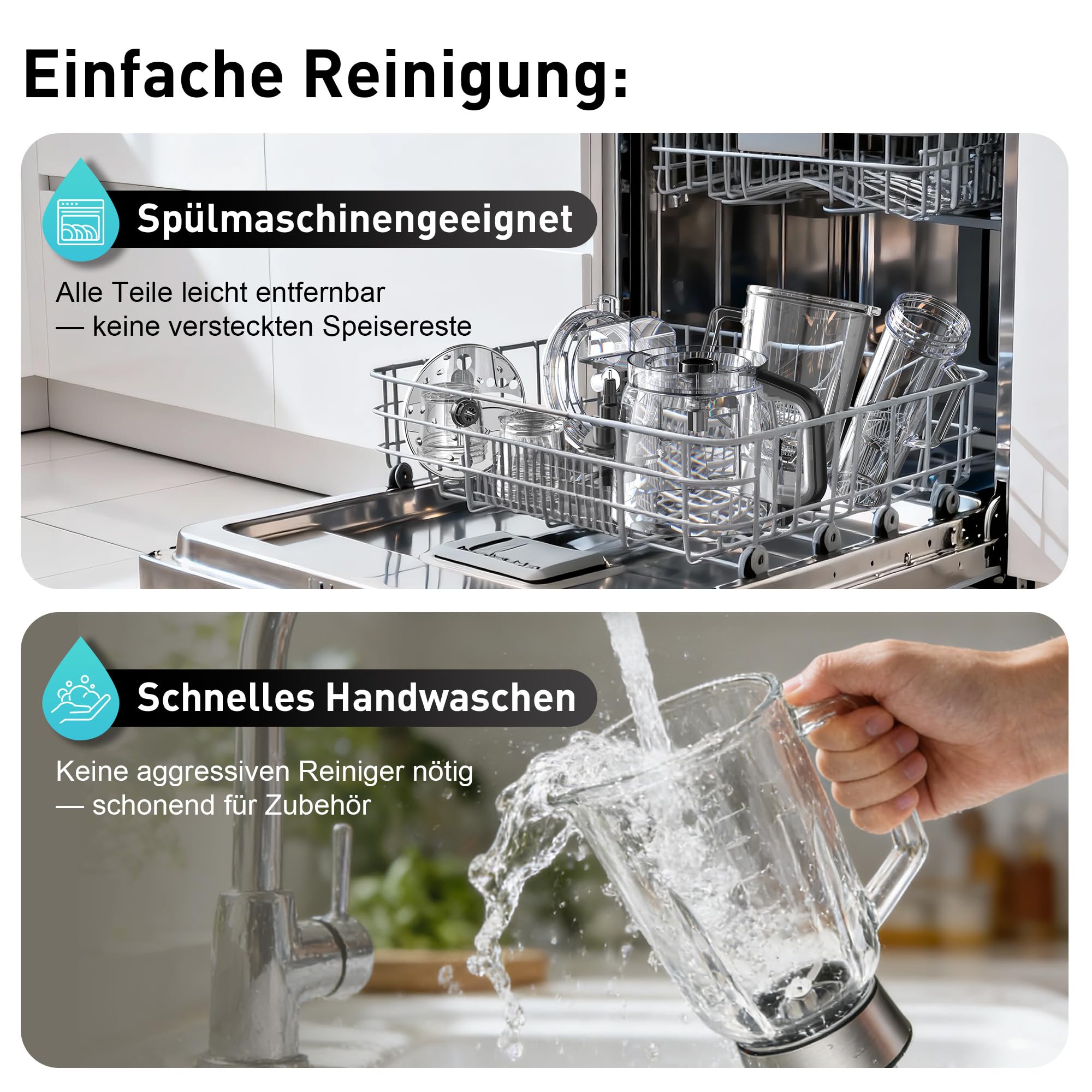 10-in-1 küchenmaschine und Mixer Kombination,1300w-Kompakt-Küchenmaschine für Schnitzel Universalmesser zum Zerkleinern von Fleisch/schneiden und raspeln/Teig/Smoothies Spülmaschinenfest