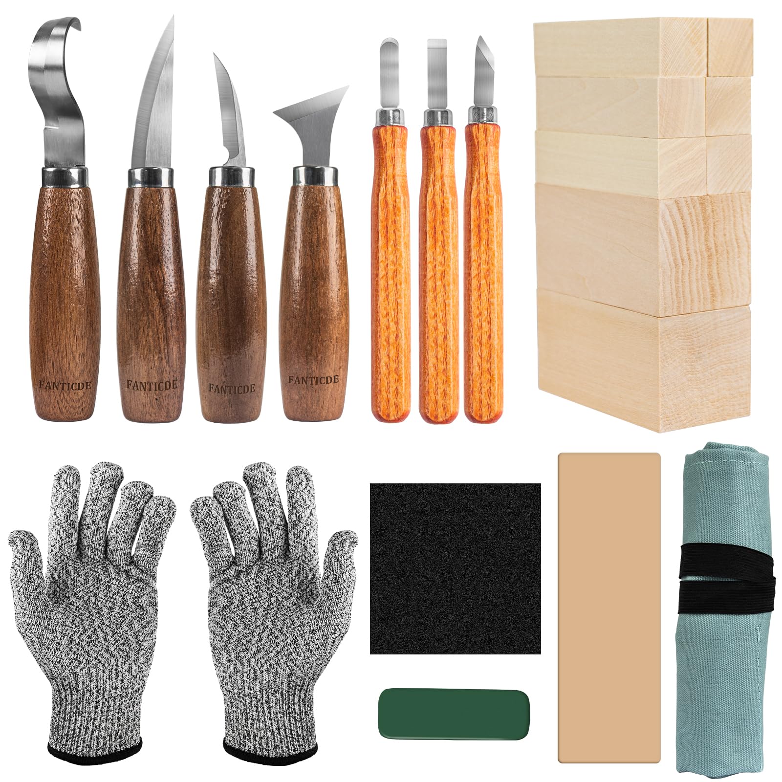 Woodworking Tools Set, 20 Pcs Deluxe Hand Tool Kit with Roll Canvas Bag