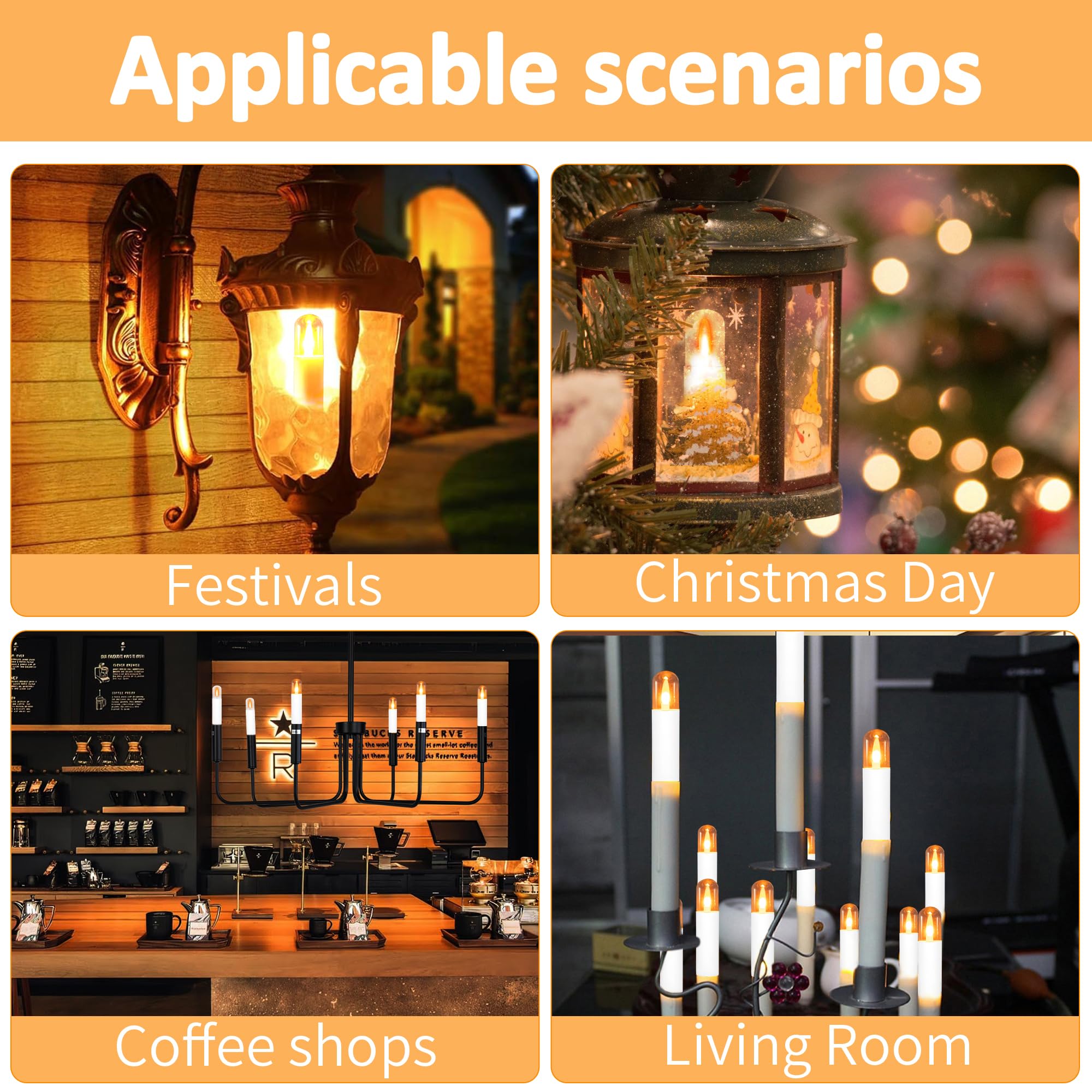 HEWA-Tech T9 LED-Flammeneffekt-Glühbirnen, 2 Lichtmodi, flackernde Glühbirnen, E26 LED-Leuchtmittel für Halloween, Weihnachten, Party, Terrasse, Veranda, Zuhause, Innen- und Außendekorationen (6 Stück
