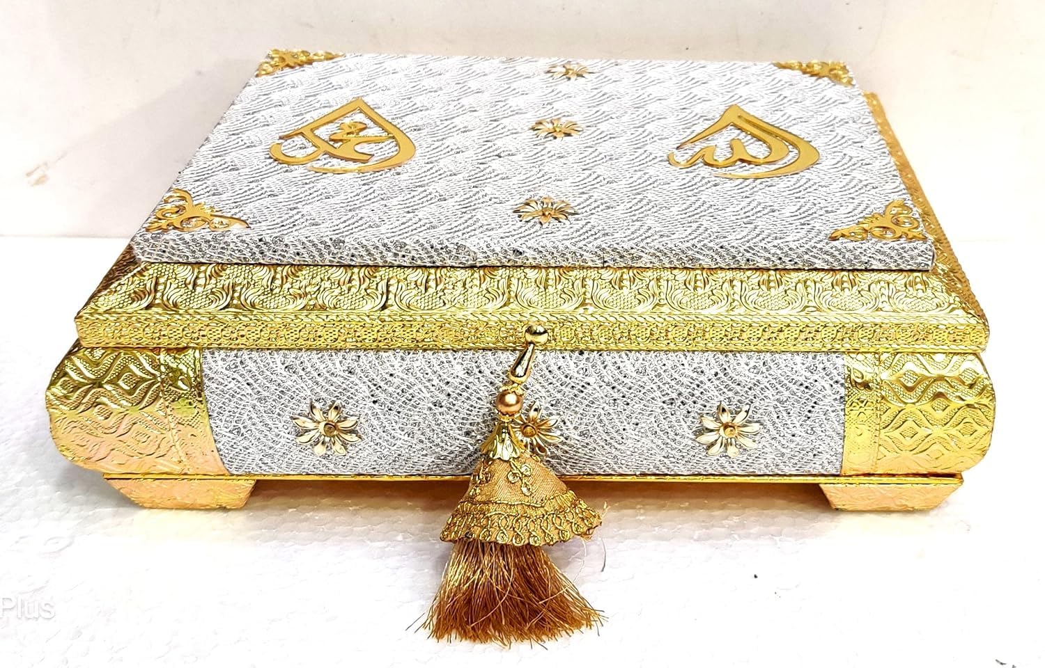 Falcon Traders Fancy Wood Box For Quran,Books & Holy Books With Attached Rehal Stand, Silver & Gold-image-27