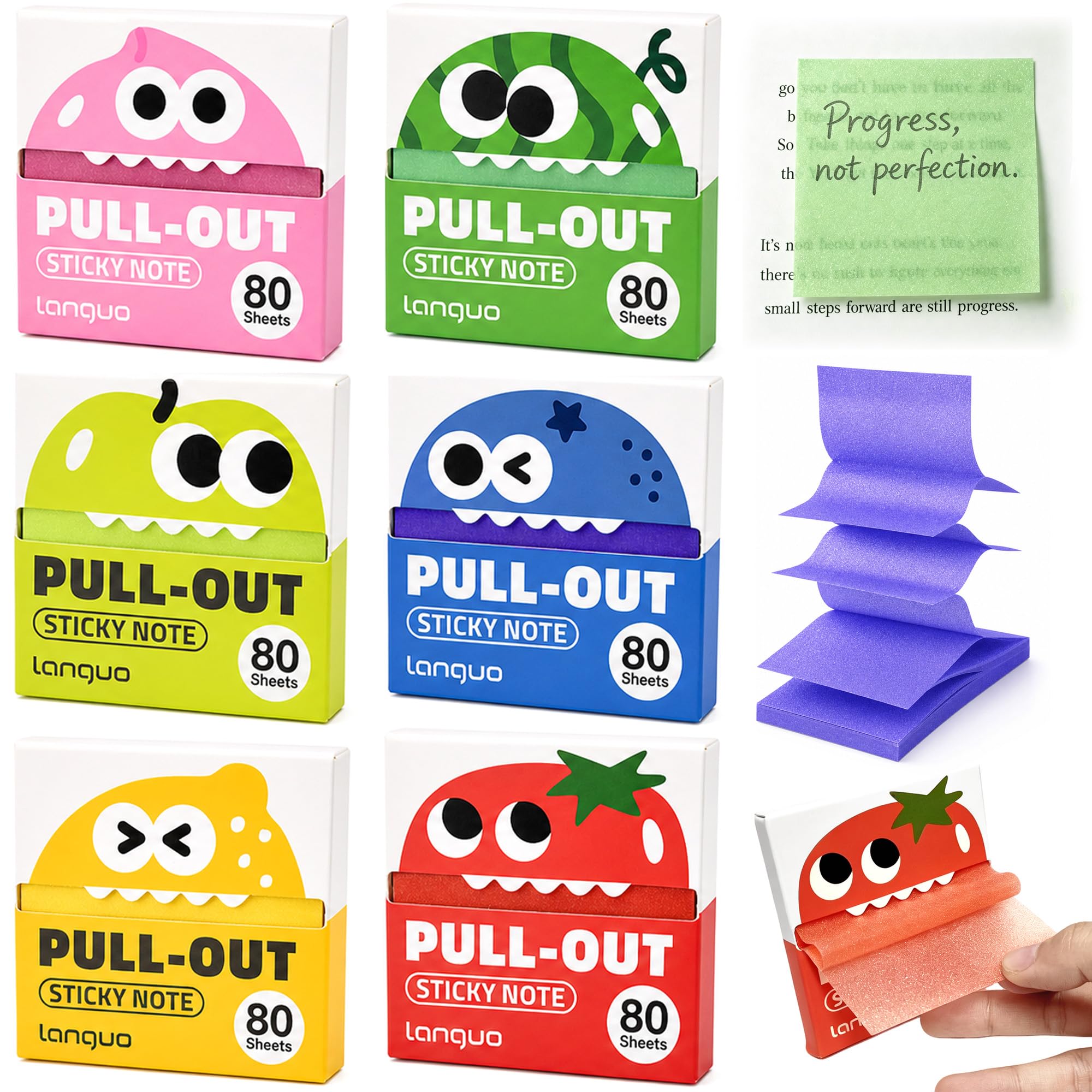 6 Pads Sticky Notes, Transparent Glitter Sticky Notes 3x3 inches