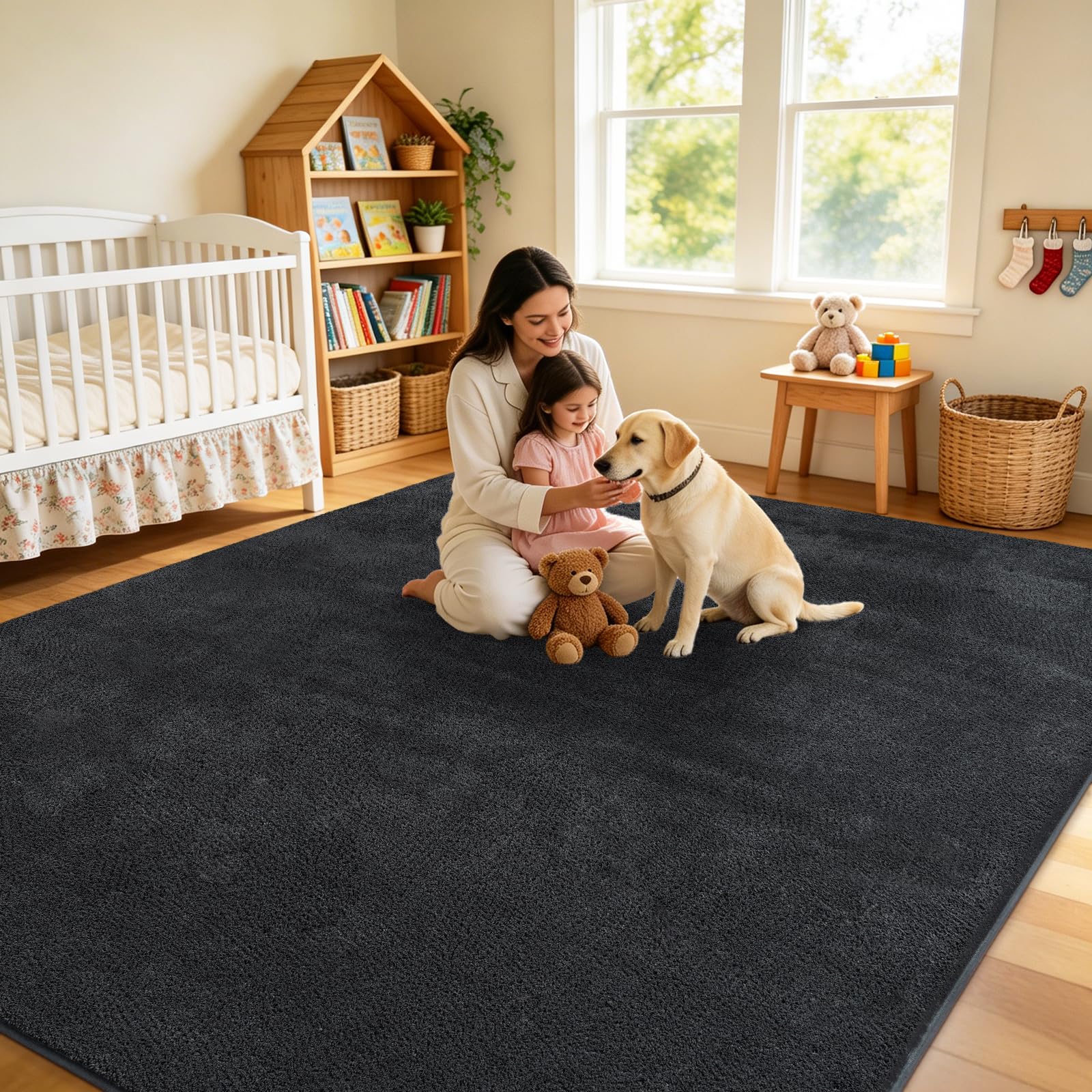 Teppich Wohnzimmer Groß 160x230cm Flauschiger Waschbarer Teppiche Anthrazit | Teppich Kurzflor Weich Rutschfest wohnzimmerteppich Carpet für Schlafzimmer Kinderzimmer Flur und Büro