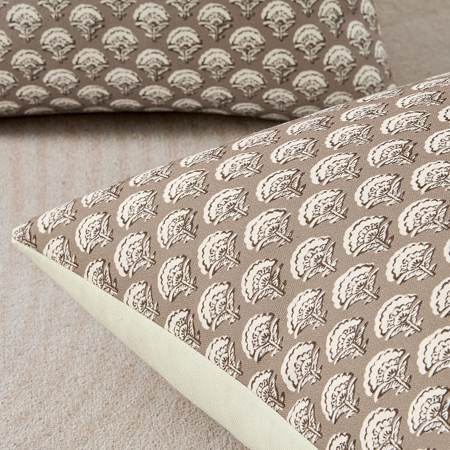 MIULEE Set of 2 Decorative Floral Pillow Covers Neutral Vintage Throw Pillows Block Print Boho Farmhouse Cushion Covers for Modern Spring Home Decor Couch Sofa Bed Living Room, 18x18 Inch, Light Taupe — view 7