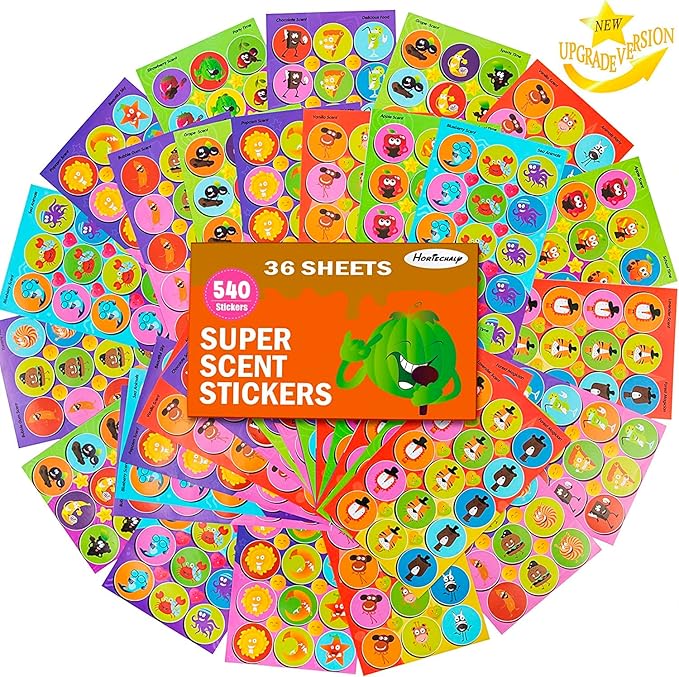 HORIECHALY 36 Sheets Scratch and Sniff Stickers, 9 Different Sweet