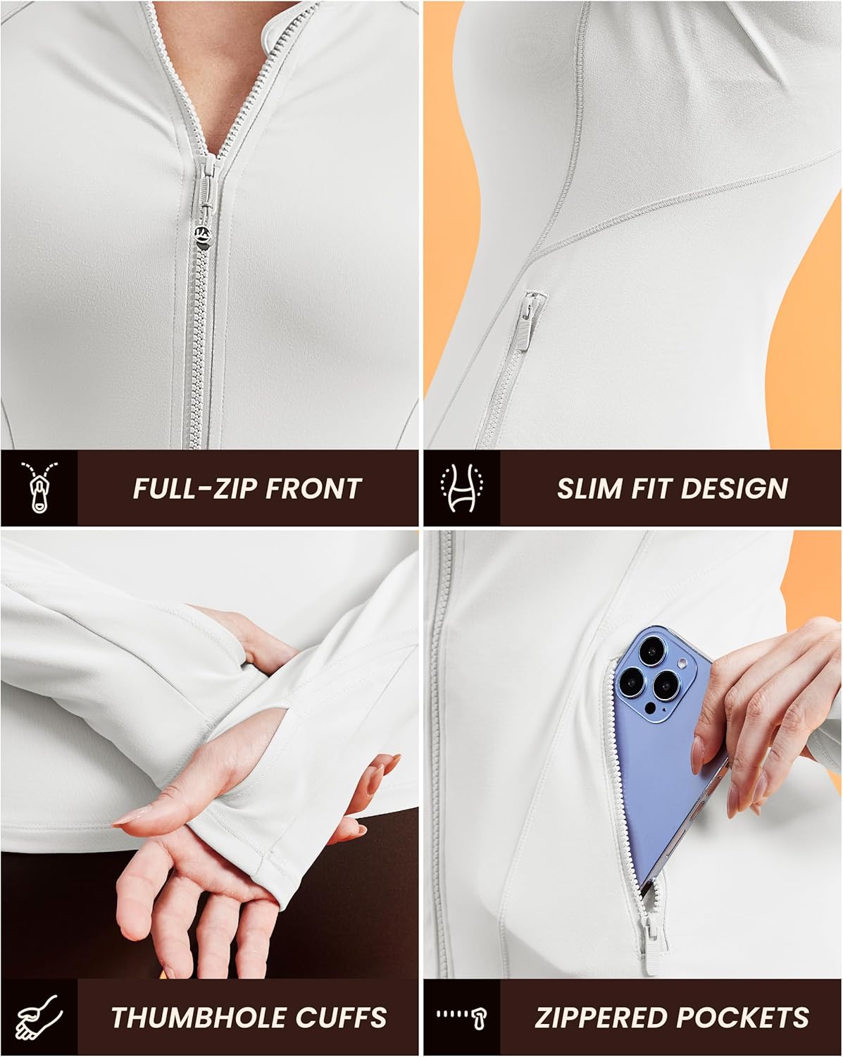 QUEENIEKE Workout Jackets for Woman Zip Up Long Sleeve Slim Fit Athletic Gym Tops Running Jacket with Thumb Holes - Image 5