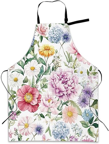 Delantal de cocina con bolsillo, cuello ajustable impermeable y lazos largos, delantal de cocina para hornear, jardinería, pintura para mujer