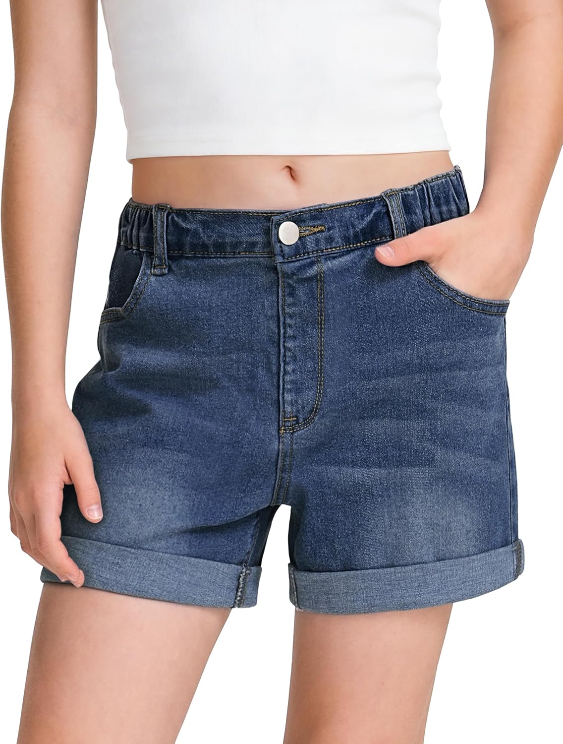 BOOPH Girls Jean Shorts Kids Athletic Denim Shorts Summer Casual Uniform Shorts for Teen Girl