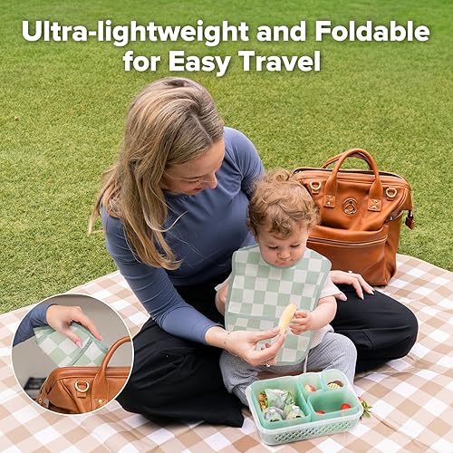 Miniatura 7 de haakaa Waterproof Baby Bibs for Eating, Soft & Lightweight Toddler Bibs with Food Pocket, Easy Wipe Clean, Ages 6–24M, 2 Pack Dino Land + Días a