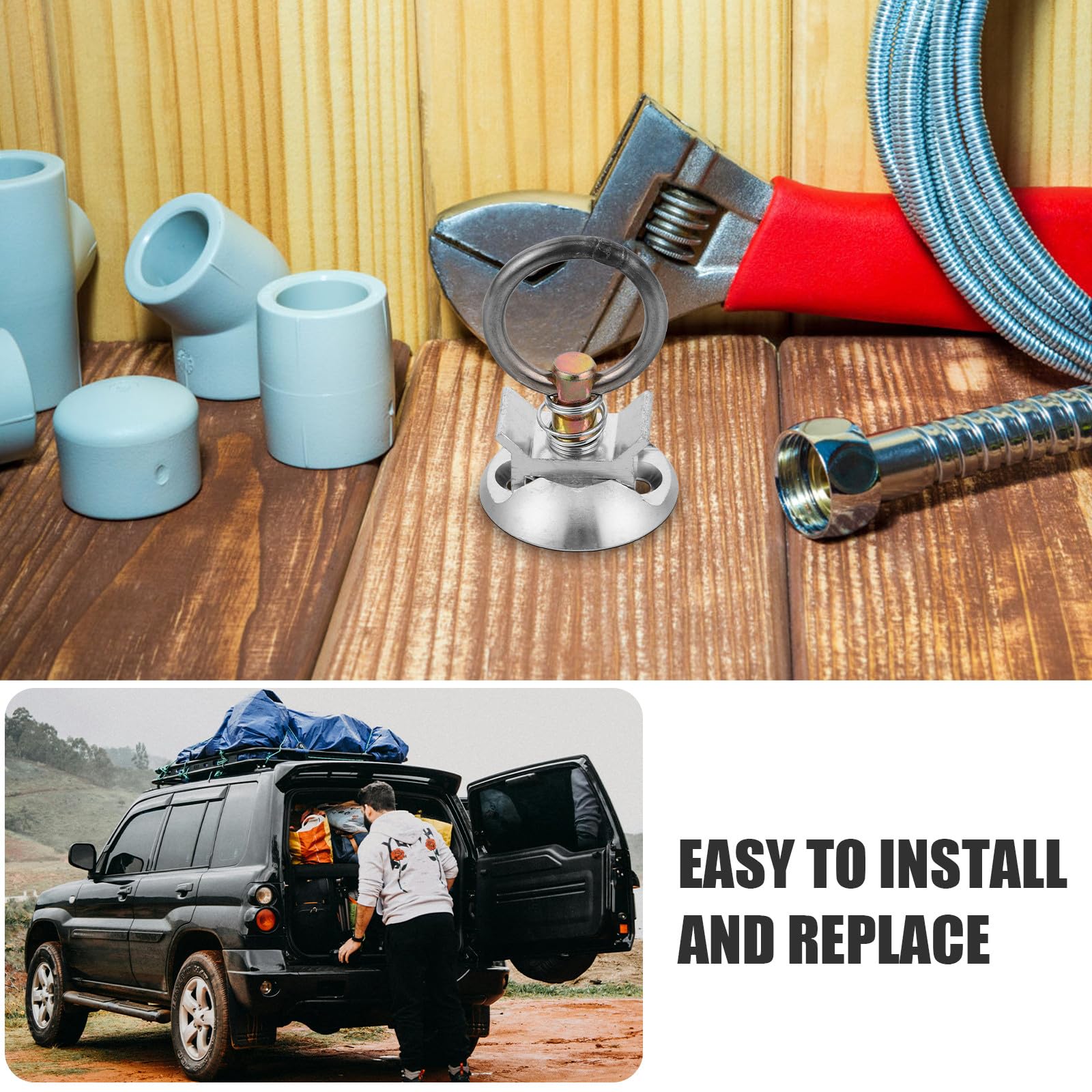Kit de Punto de Anclaje Redondo de Liberación Rápida para Maletero de Coche, 4 Unidades, Acero Inoxidable y Aluminio, Accesorio de Amarre para Transporte Seguro de Carga, Montaje