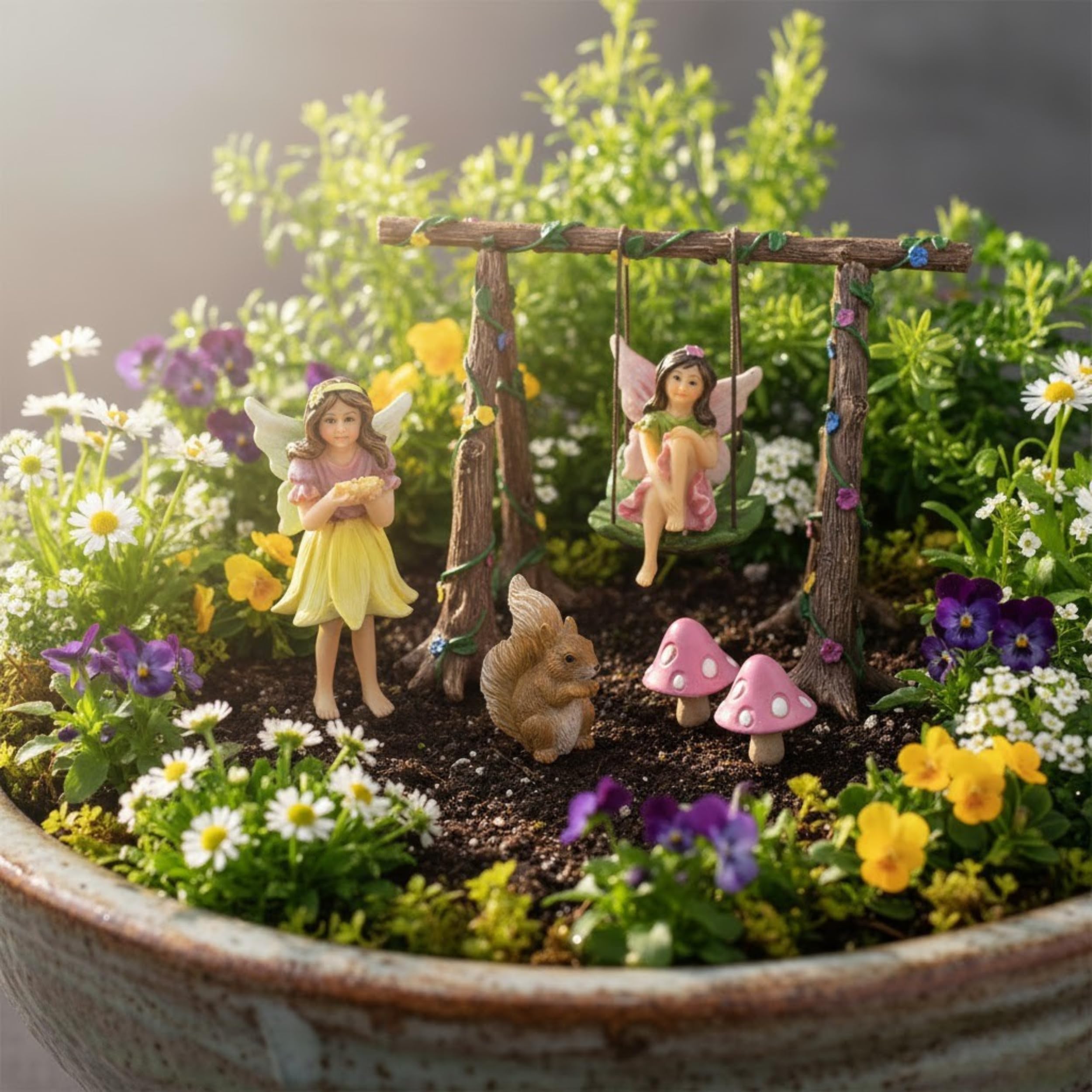 PRETMANNS Feengarten-Set mit Schaukel, Miniatur-Feen und Zubehör – Figuren Avie und Stella