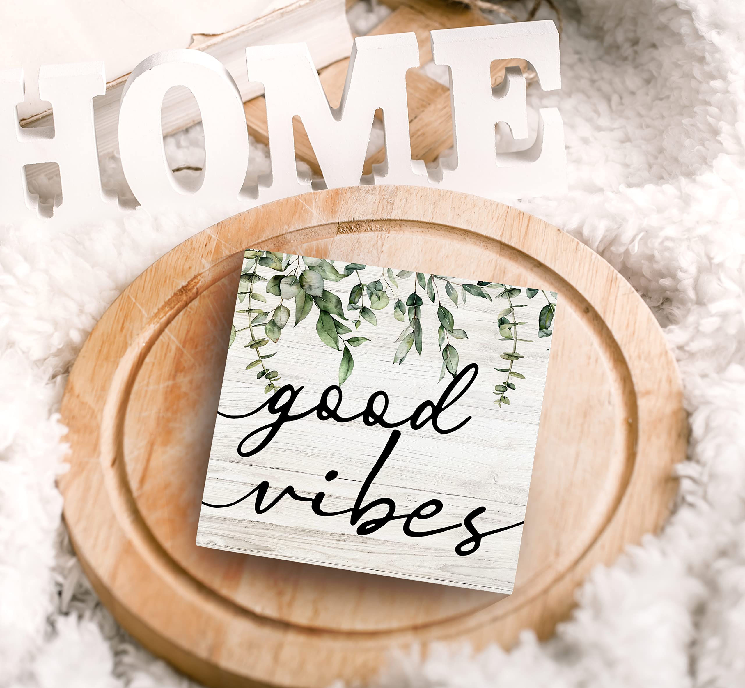 SRADMO Eucalyptus Leaves Wood Box Sign – Rustic Wooden Block Decor For Home, Office, Shelf Or Table, 5x5 Inches (Violet)
