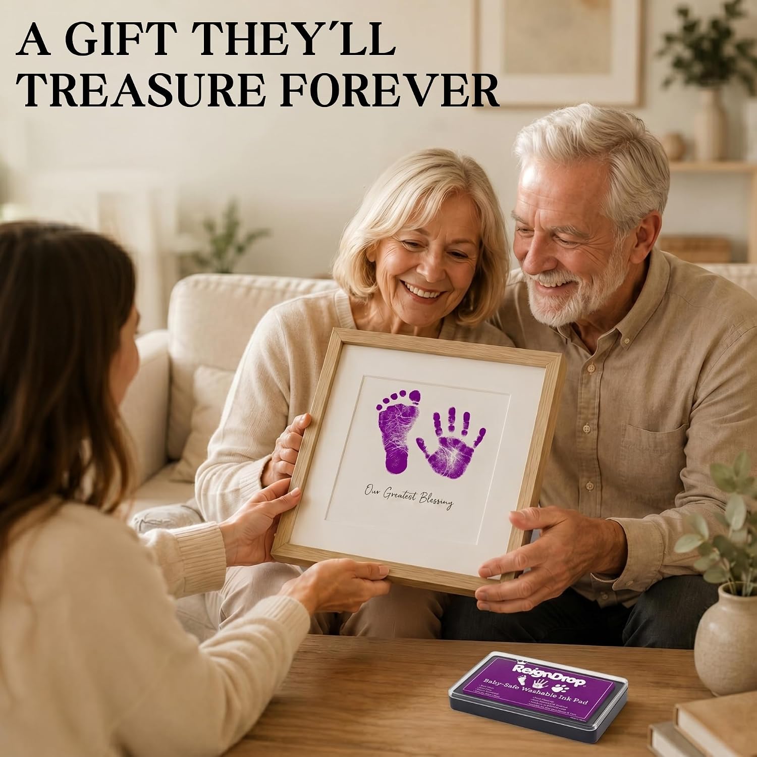 ReignDrop Baby Ink Pad for Hand and Footprints, Non-Toxic Acid-Free Keepsake Kit, Smudge-Proof Archival Ink Wipes Off Skin, for Scrapbook, Photo Album, Frames & Pet Paws, Baby Gift (Purple)
