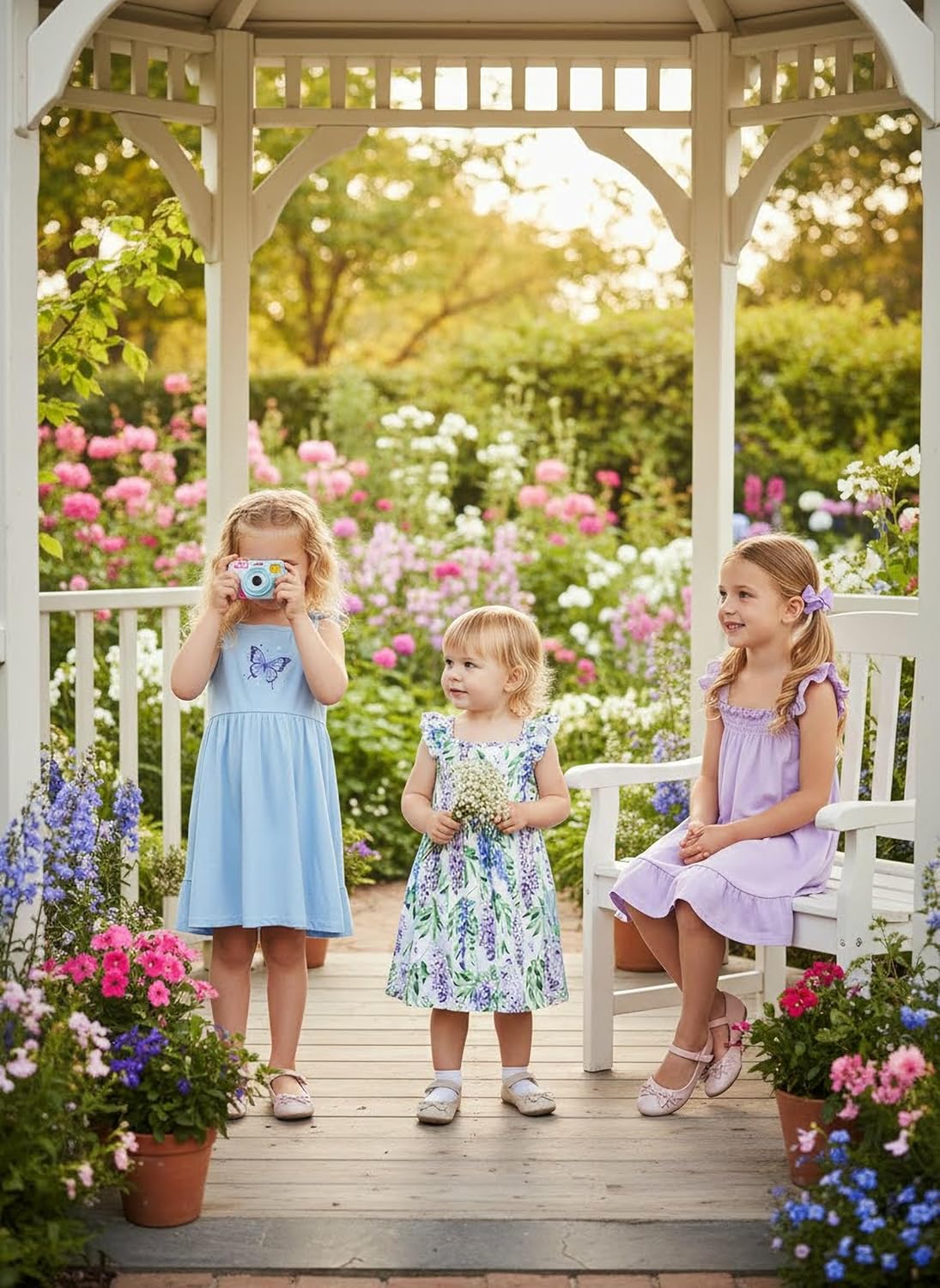 PATPAT Multipack Girl Toddler Dresses Sleeveless Flamingo Striped Toddler Casual Dresses