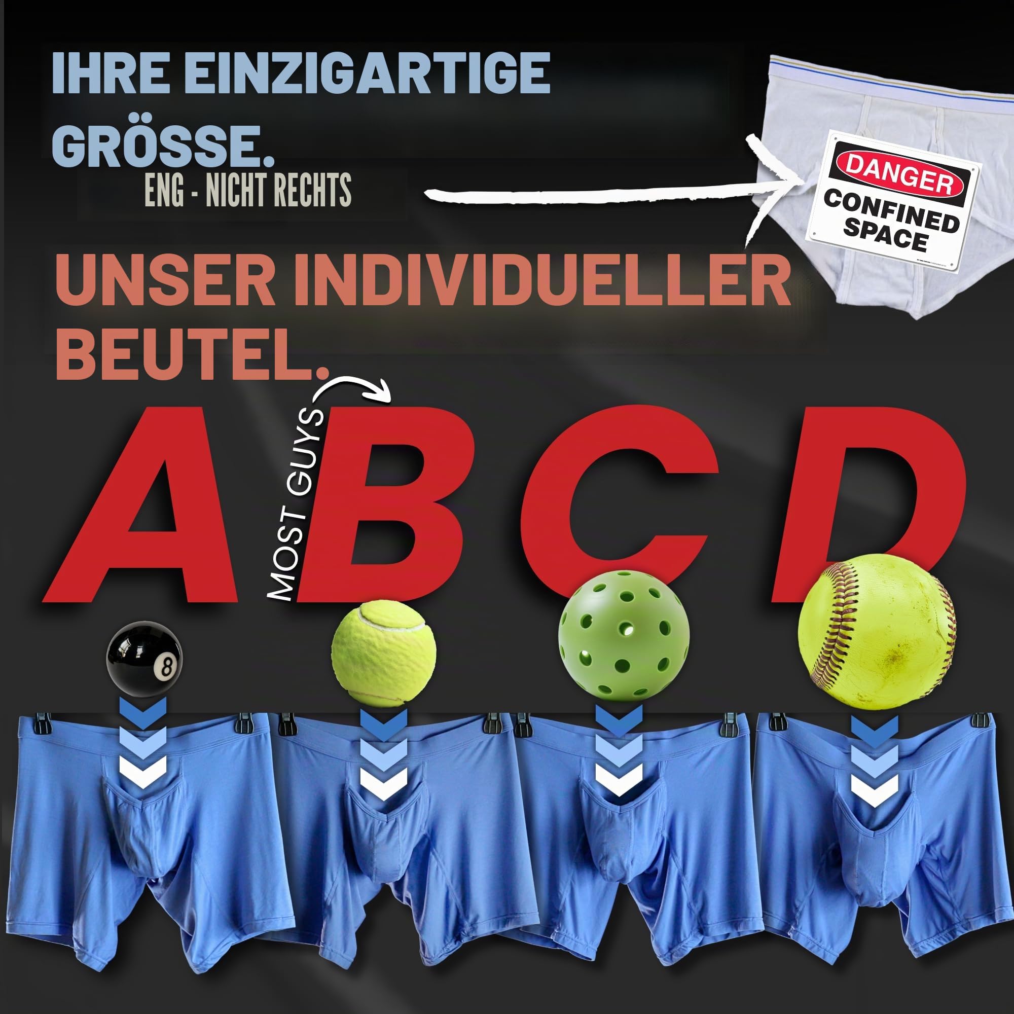 Real Men Bulge Enhancing Pouch Unterwäsche für Herren - 1 oder 3er Pack Set - Modal Boxershorts ABCD Pouch, C Pouch 7,6 cm 3er-Pack - Schwarz Blau Grau, Medium