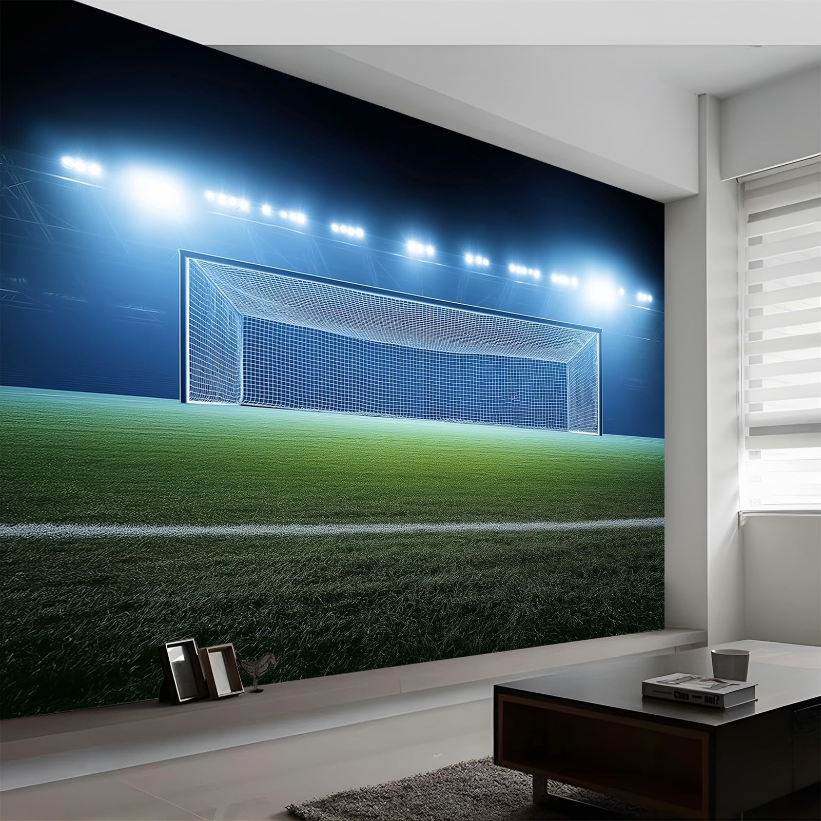 Wall Mural Wallpaper Photography Sports Football Field Wall Mural Photo Wallpaper Non-Woven Art Print 250 x 175 cm, Murals Decoration Poster for Bedroom Living Room Sofa TV Background - Blue Green