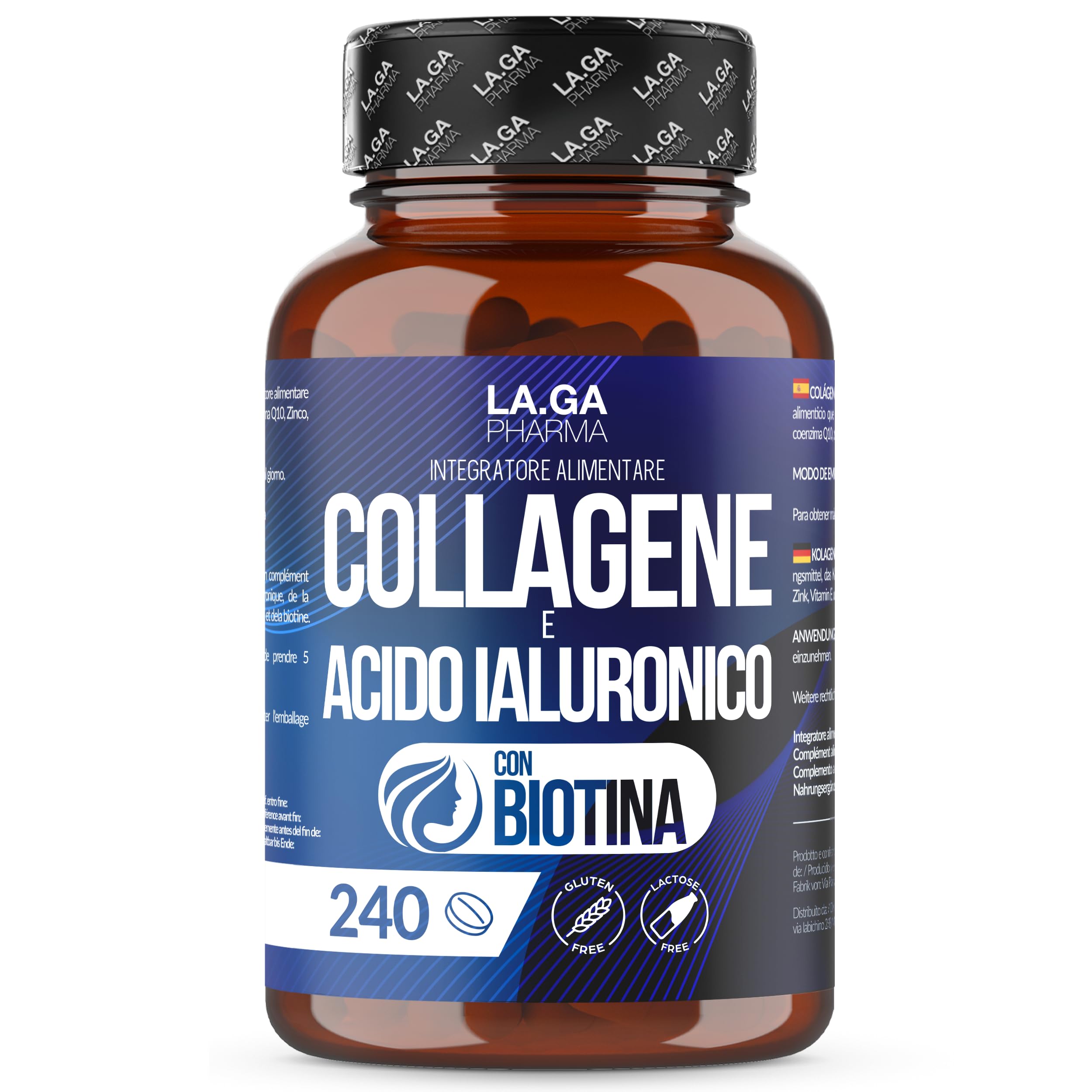 Collagene e Acido Ialuronico con BIOTINA per Capelli, Pelle, Unghie e Articolazioni. Collagene Idrolizzato 240 compresse 2000 MG con Zinco, CoQ10 e Vit. C + E per Ossa e Denti Forti. Made in Italy
