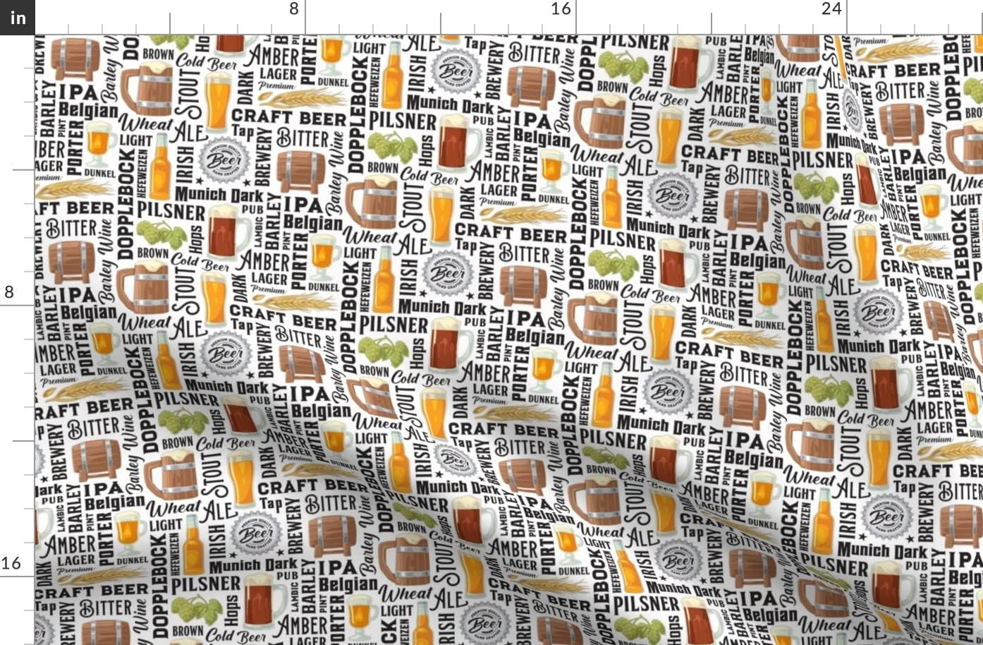 Spoonflower Fabric - Beer Typography Amber IPA Stout Alcohol Drink Brewery Printed on Organic Cotton Sateen Fabric by The Yard - Sewing Quilting Apparel Home Decor