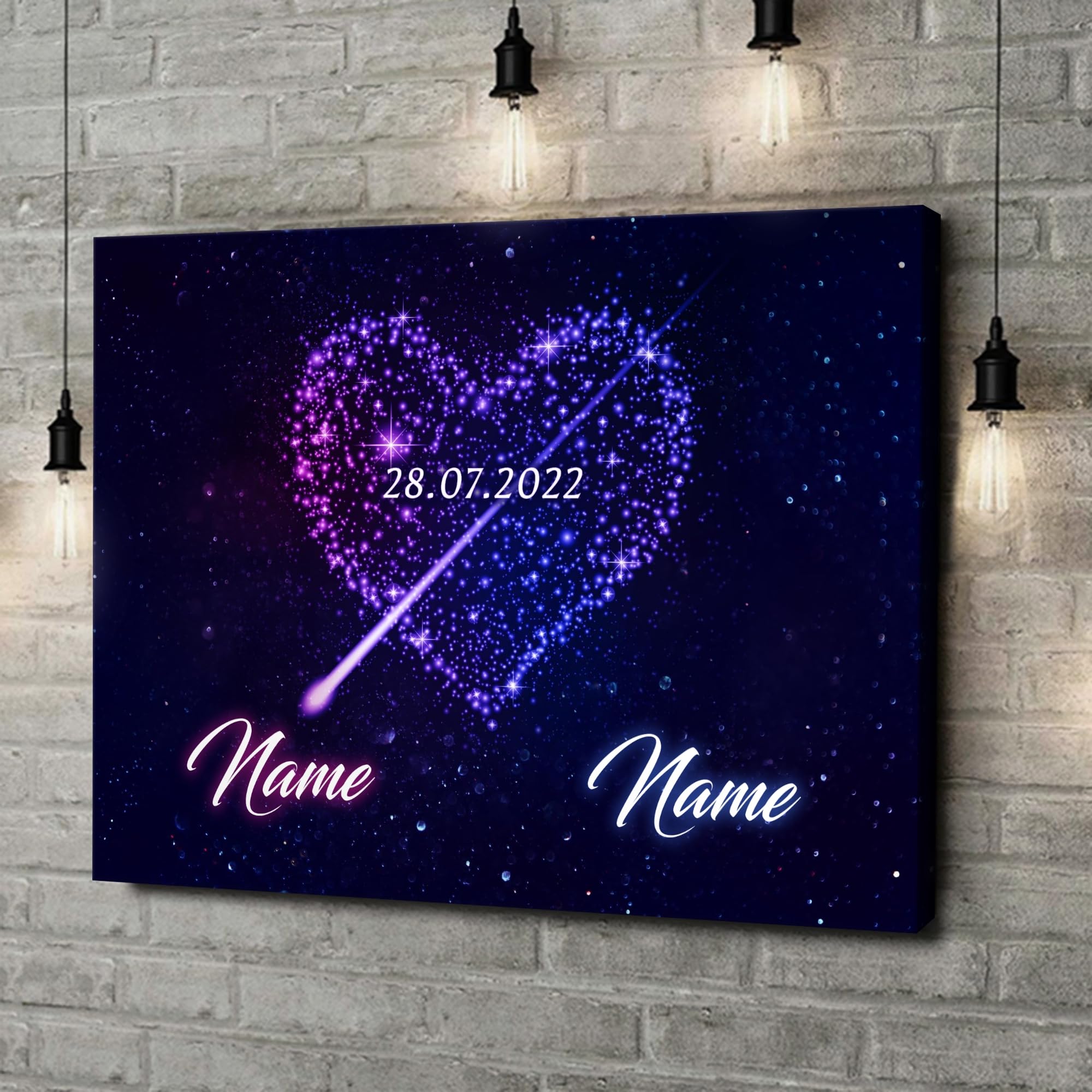 Liebesleinwand Individuelles Wandbild | Jahrestag, Hochzeitstag Geschenke für Frauen | Leinwand mit Namen und Datum gestalten | Mitten ins Herz