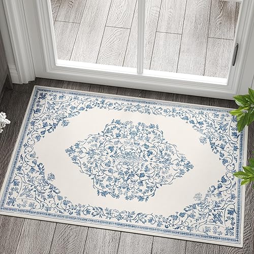 Miniatura 103 de jinchan Alfombra de Área 2x3 pies Alfombra Vintage de Entrada Lavable Bohemia Tapete Interior para Puerta Medallón Floral Tapete Pequeño para Puerta