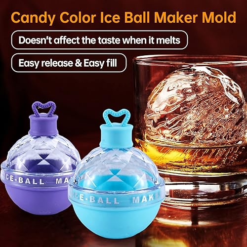 Miniatura 3 de MLRYH Máquina de bolas de hielo, paquete de 4 moldes para hacer bolas de hielo de color caramelo, molde redondo de silicona para cubitos de hielo,