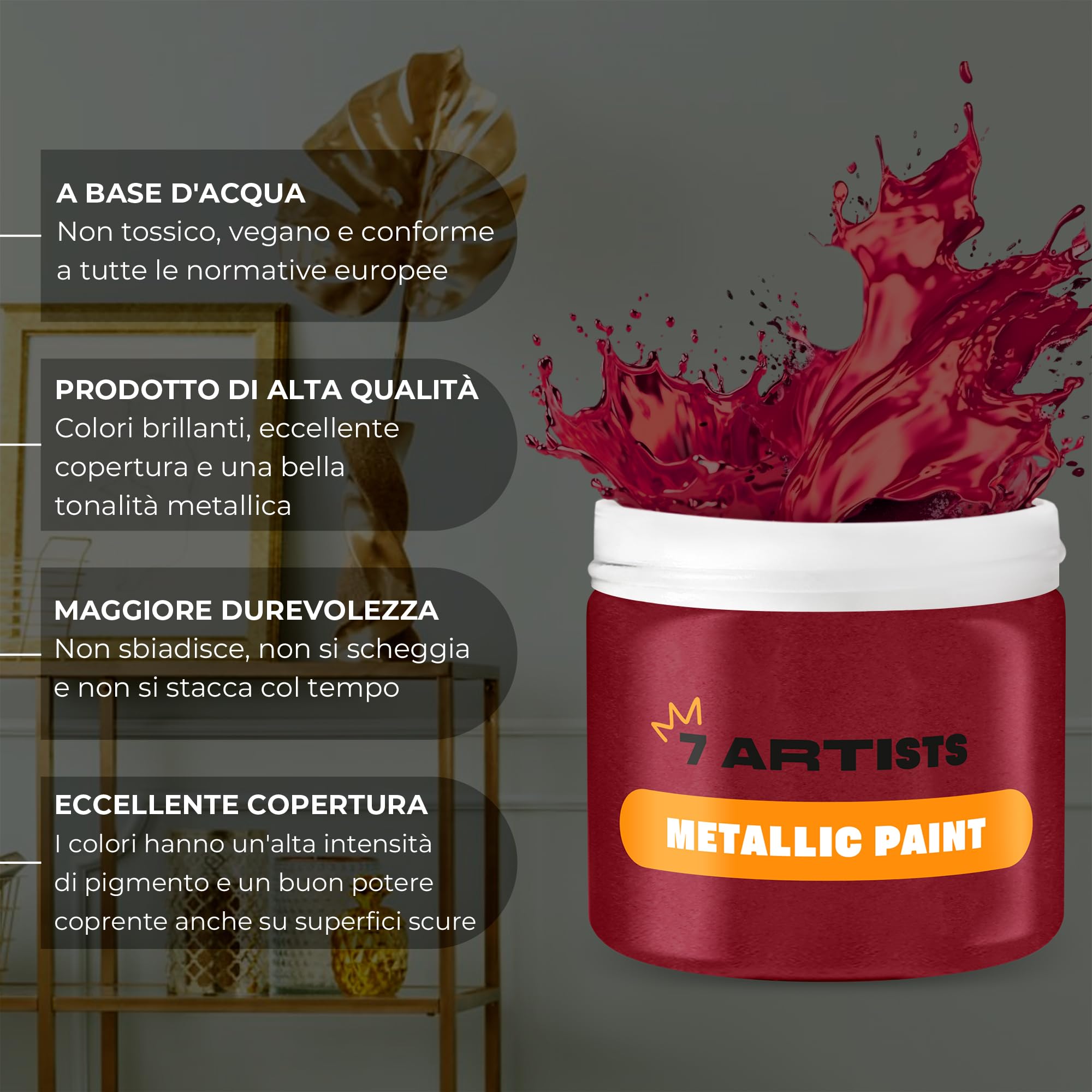 LM-Kreativ Colori Acrilici Metallizzati 50ml - Alta Coprenza E Resistente Alla Luce Per Legno, Tela, Ceramica - Set Singolo O Colori Vari