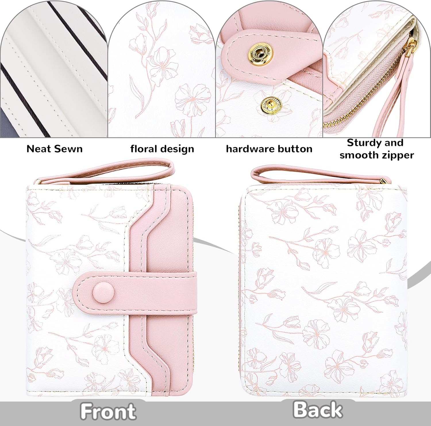 Women's Wallet Small Wallets for Women Cute Ladies Wallets Pink Bifold Flower Wallet Womens With Card Holder for Women Women's Coin Pocket Purses with Zipper - Image 4
