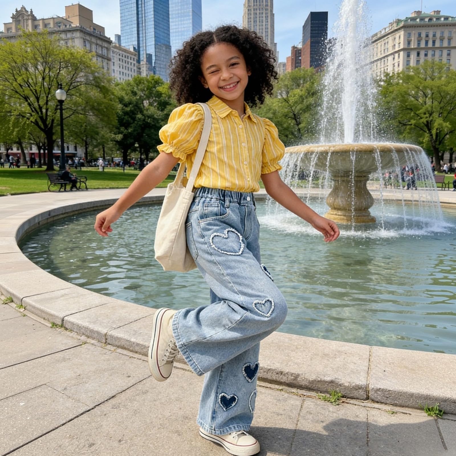 Betusline Baggy-Jeans für Mädchen, elastische Taille, lässig, weites Bein, Denim-Hose, 6–14 Jahre