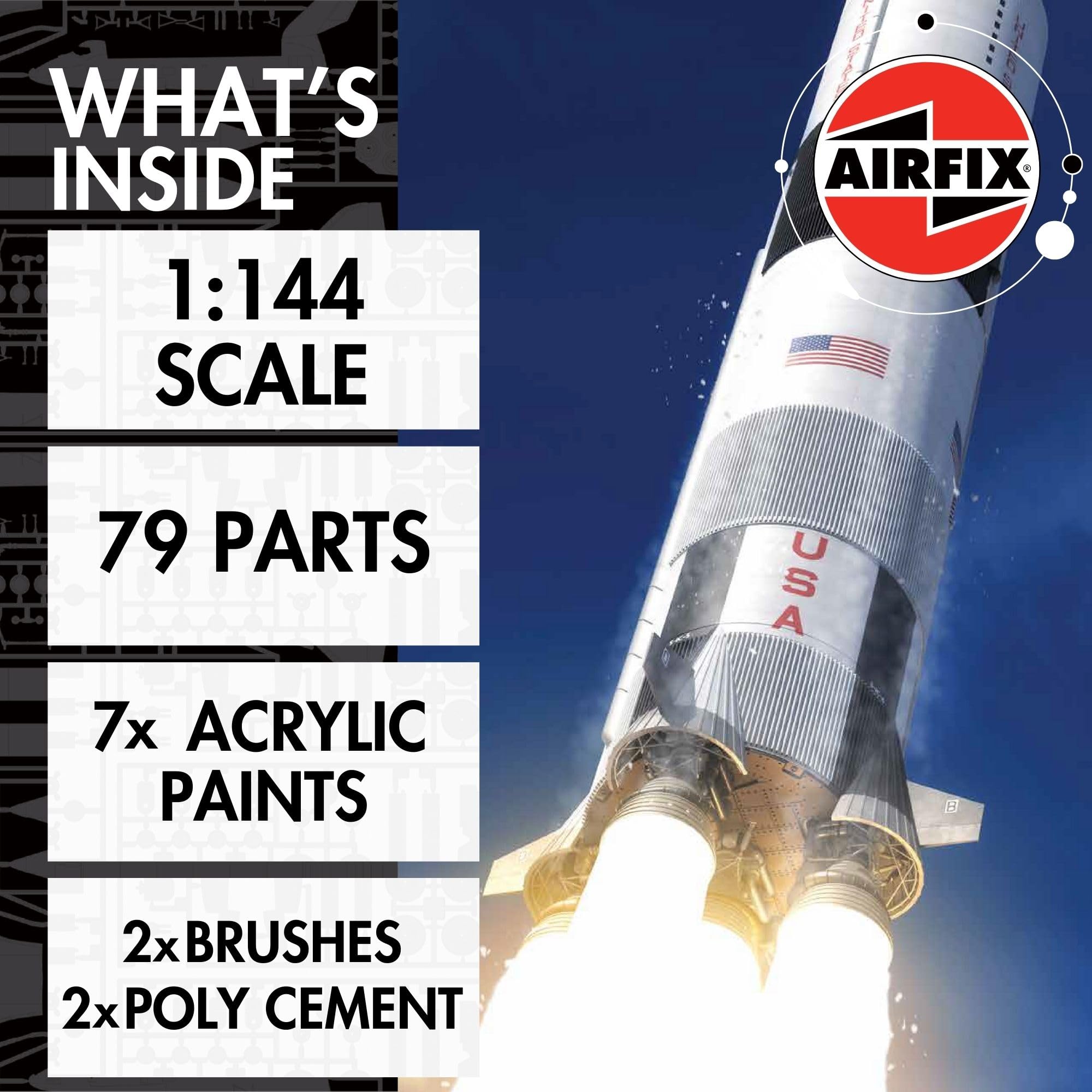 Airfix A50201 Saturno V: maquetas de plástico, Naves espaciales para Adultos y niños 8+ años. Incluye: Escala, Pinturas acrílicas Humbrol, Pinceles y policemento