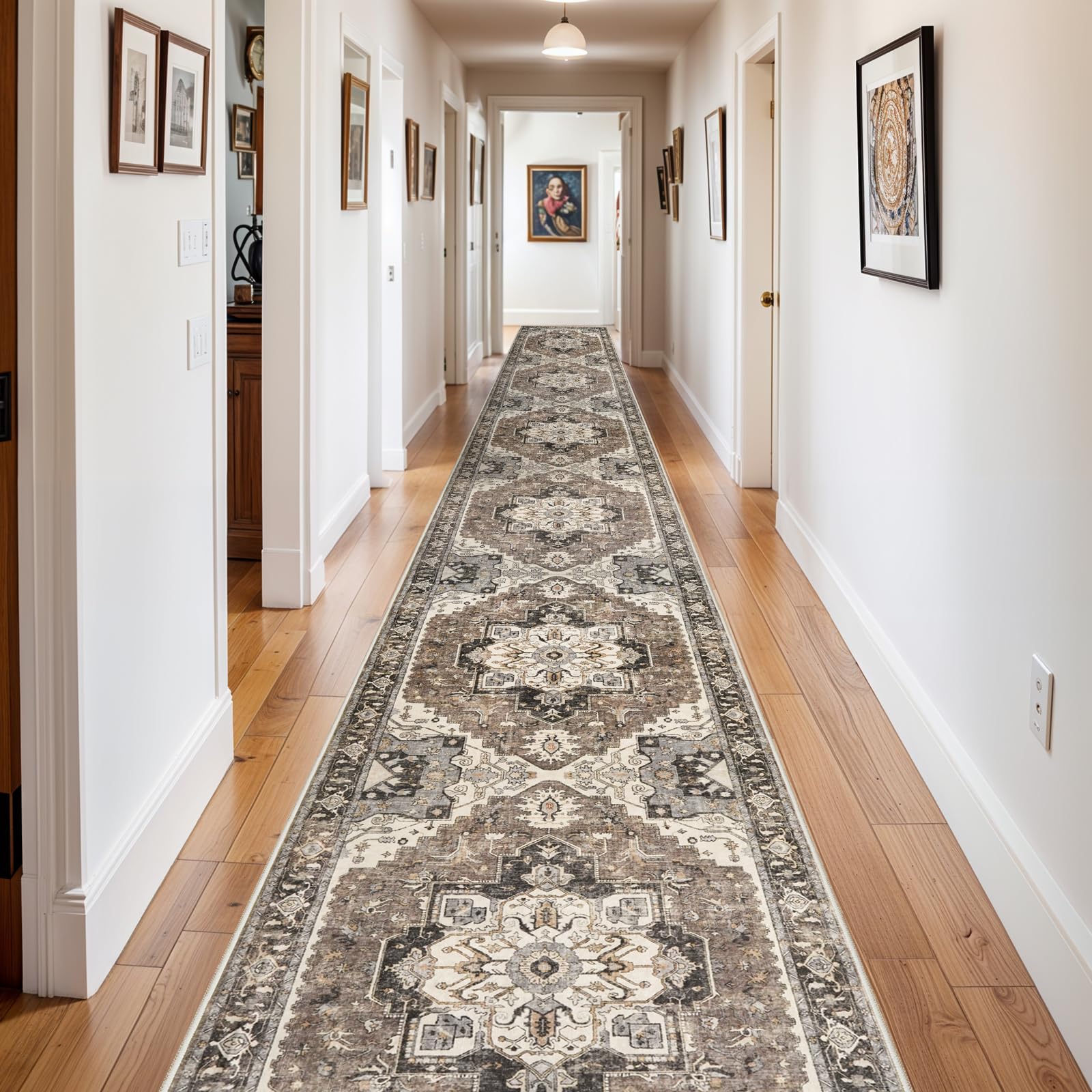 3x20 Washable Hallway Runner Rug - Hallway Rug Distressed Mats Non-Slip Soft Kitchen Room Floor Carpet for Dining Room (Beige,3x20)