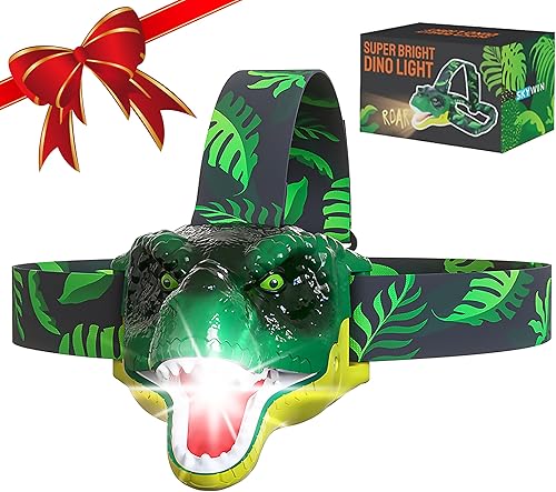 Miniatura 9 de Skywin Faros delanteros para niños, paquete de 3, 2.8 x 2.9 x 2.7 pulgadas, linterna de dinosaurio para niños, boca de apretar para cambiar, lámpara