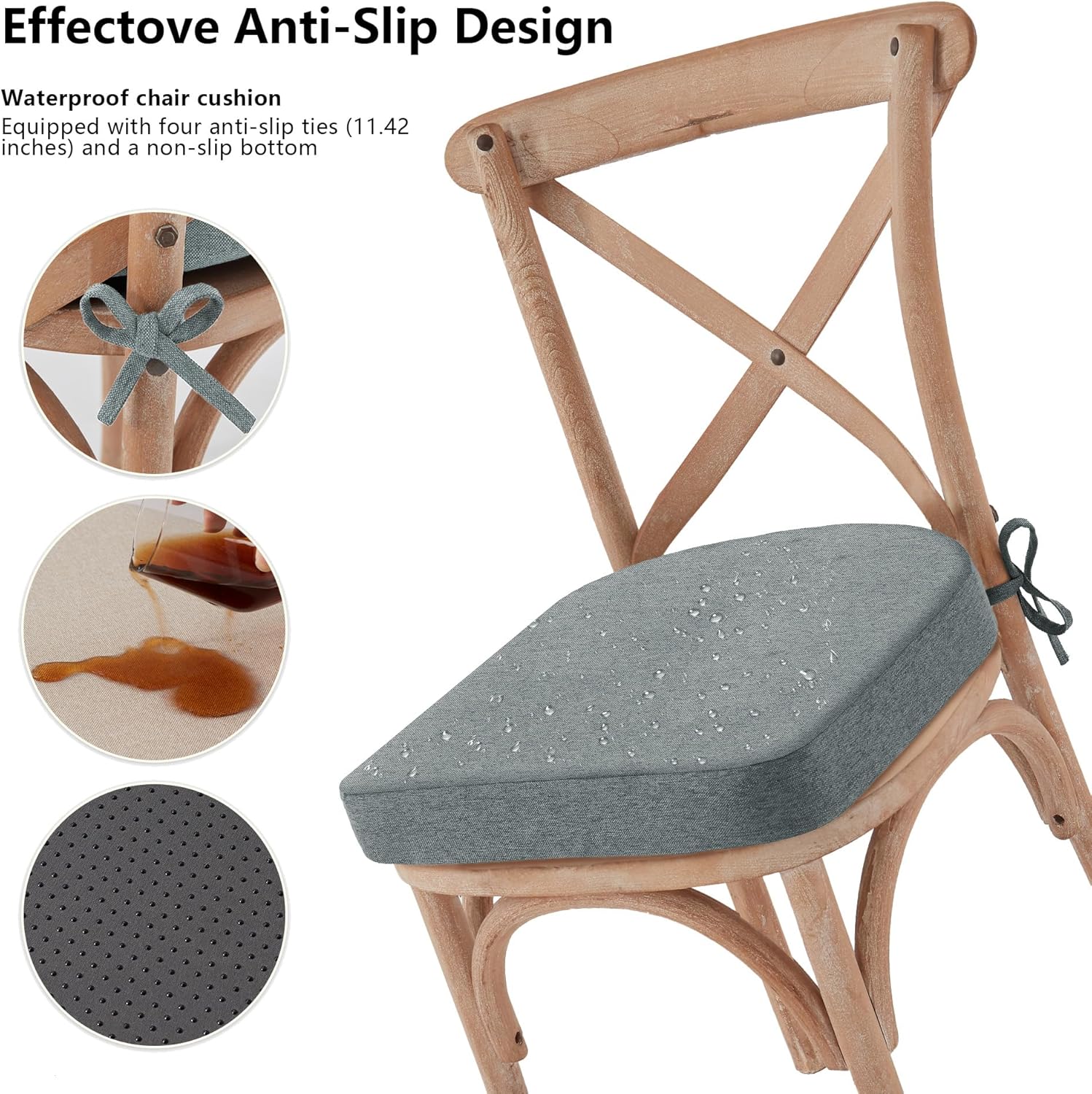 Chair Cushions for Dining Chair Seat Set of 4, Memory Foam Chair Pads Help You Relief from Sedentary Discomfort in The Office or Kitchen and Dining Rooms(17" x 16" x 2.5", Dark Grey)