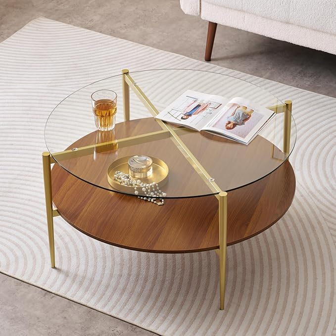 Amazon.com: LumFurn Extra Large Round Coffee Table, Mid-Century Modern Design, D34 x H17 in, for ...